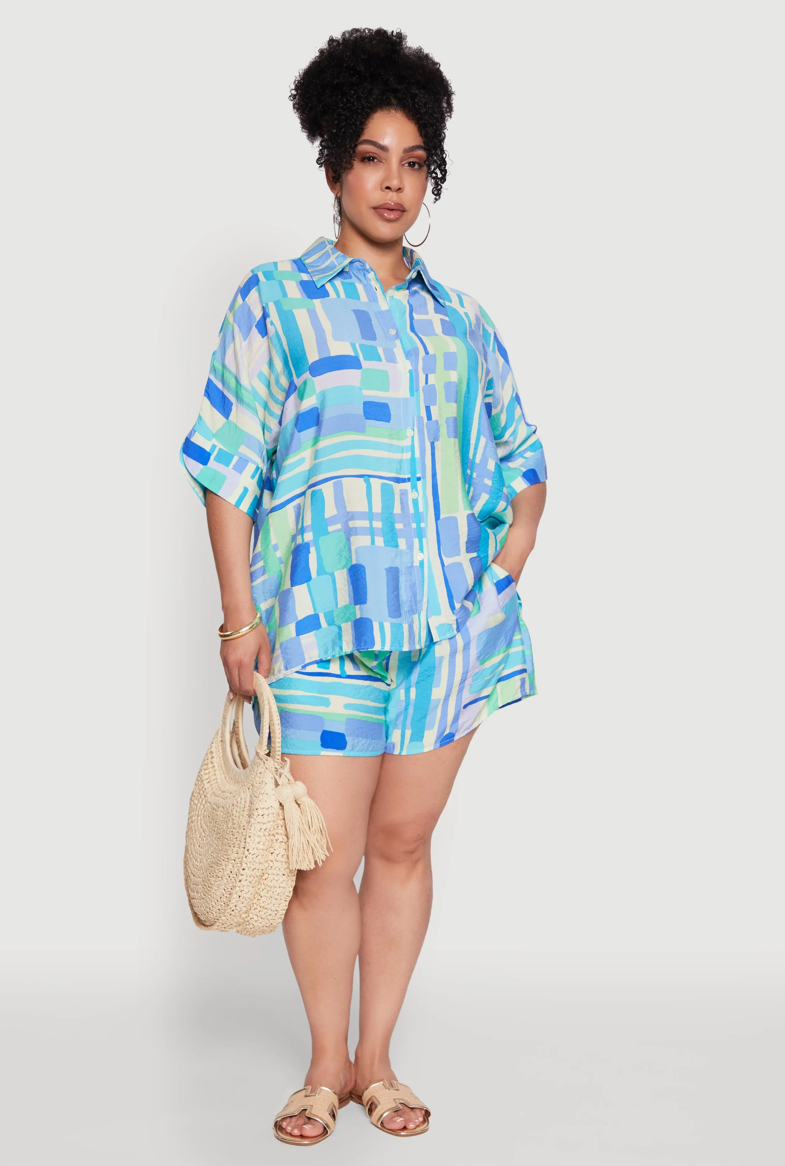 Plus Size Trendy Patterned Crepe Knit Shorts sold by Rainbow