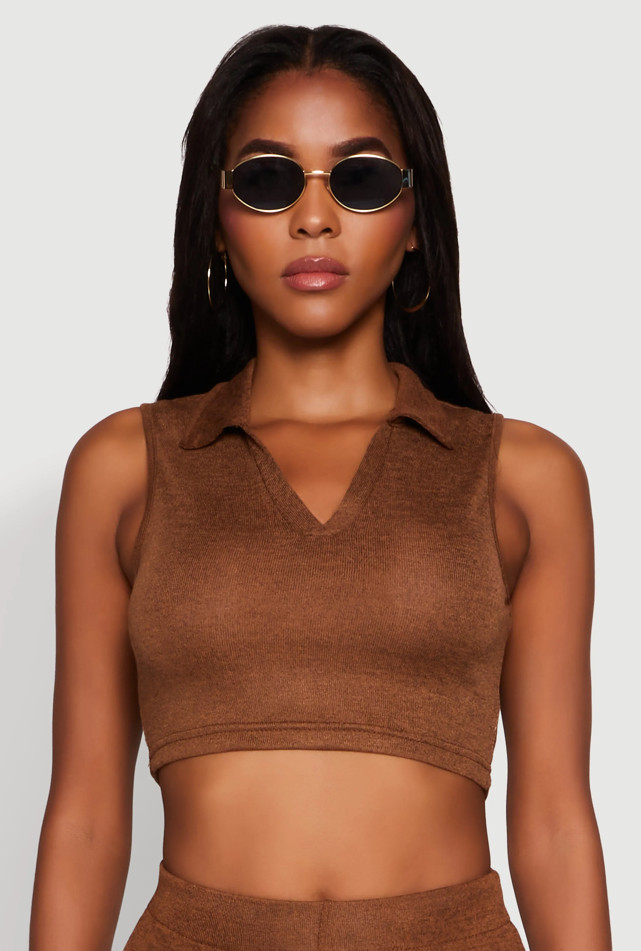 Daisy Sleeveless Collared Crop Top sold by Rainbow