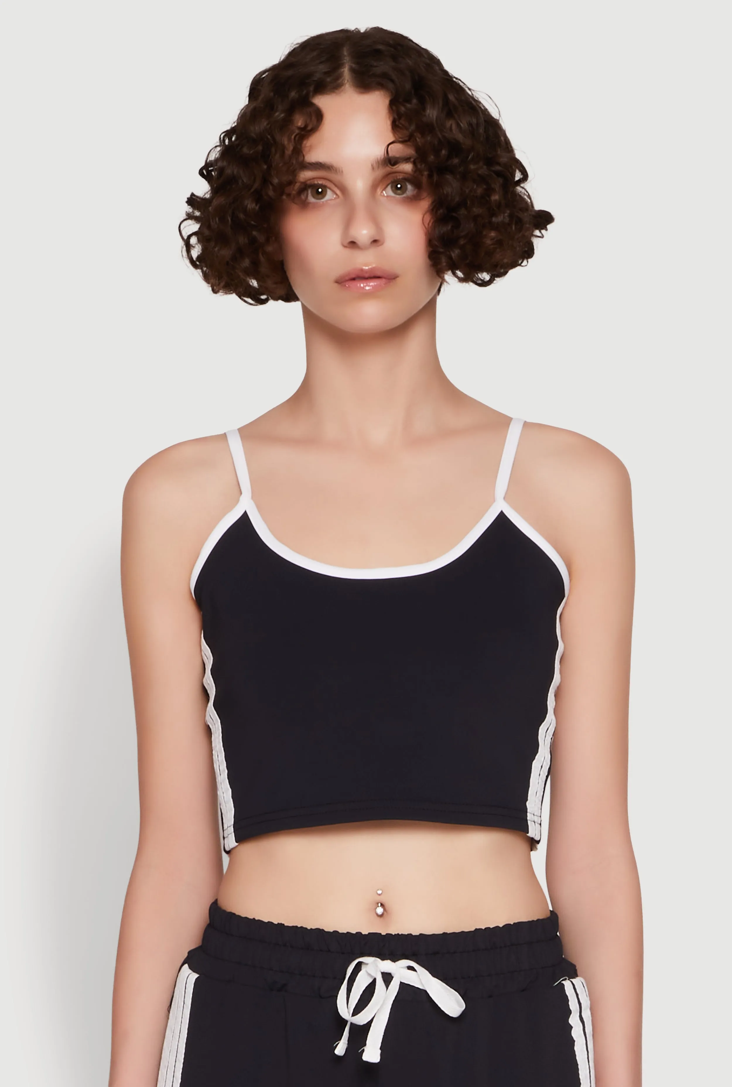 Stylish Contrast Trim Cropped Cami with Varsity Stripes sold by Rainbow