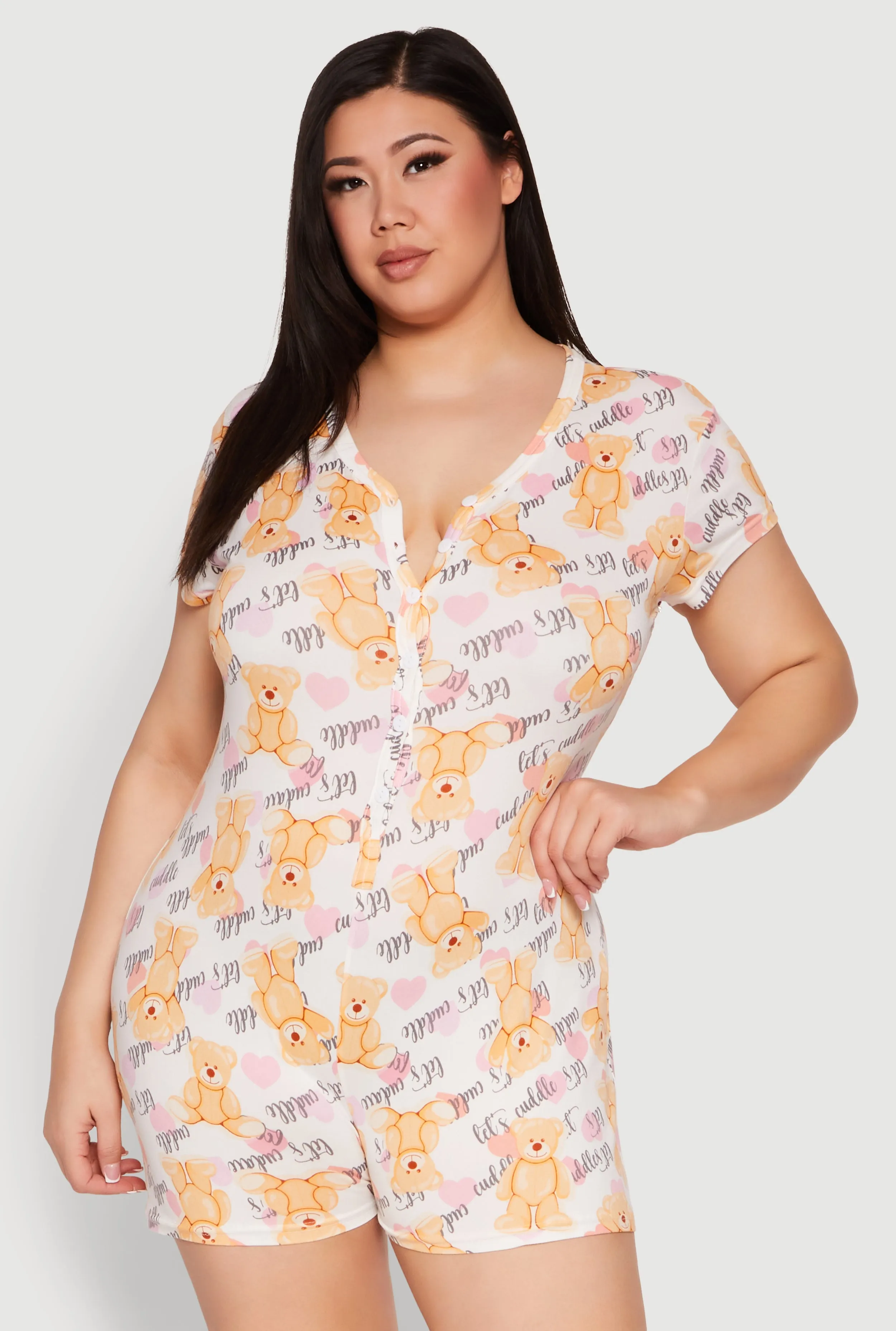 Plus Size Cuddle Bear Graphic Pajama Romper sold by Rainbow product image thumbnail 2