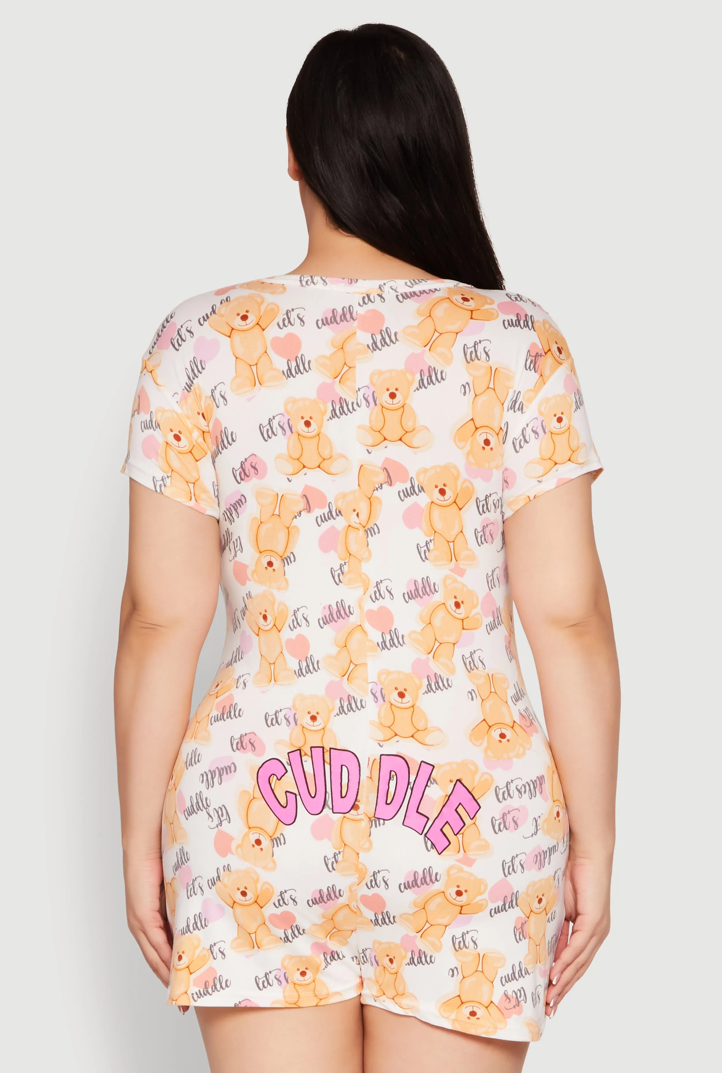 Plus Size Cuddle Bear Graphic Pajama Romper sold by Rainbow product image thumbnail 3