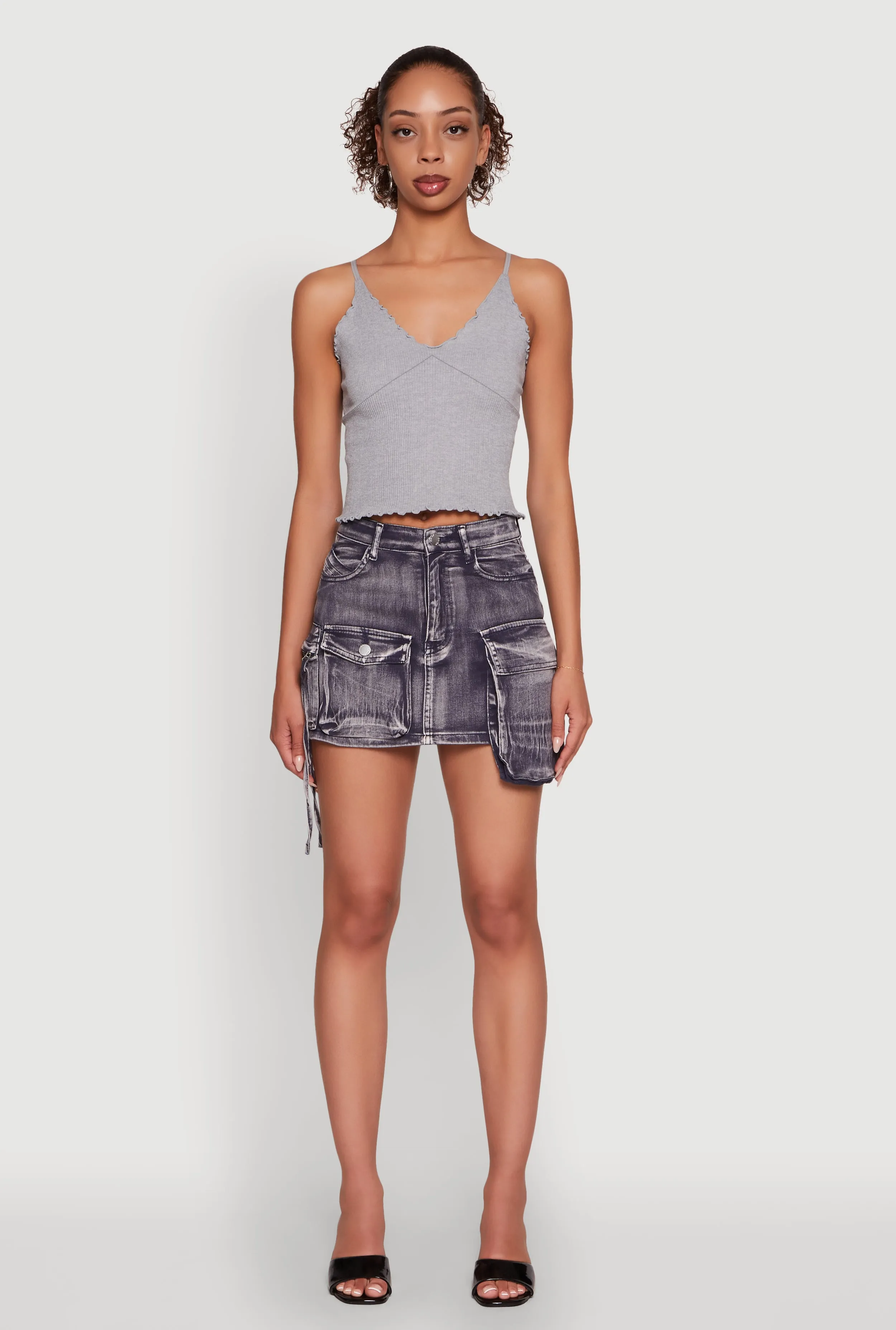 Daisy Mineral Wash High Waisted Mini Denim Skirt with Cargo Pockets sold by Rainbow product image thumbnail 2