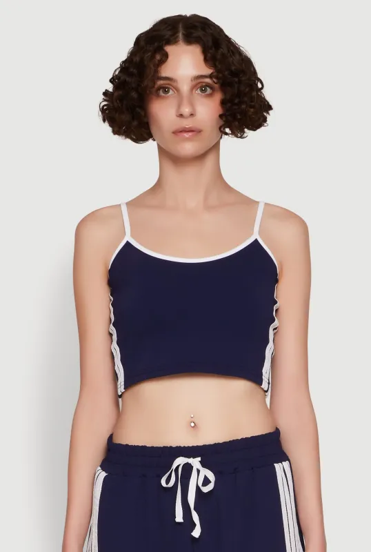 Stylish Contrast Trim Cropped Cami with Varsity Stripes sold by Rainbow