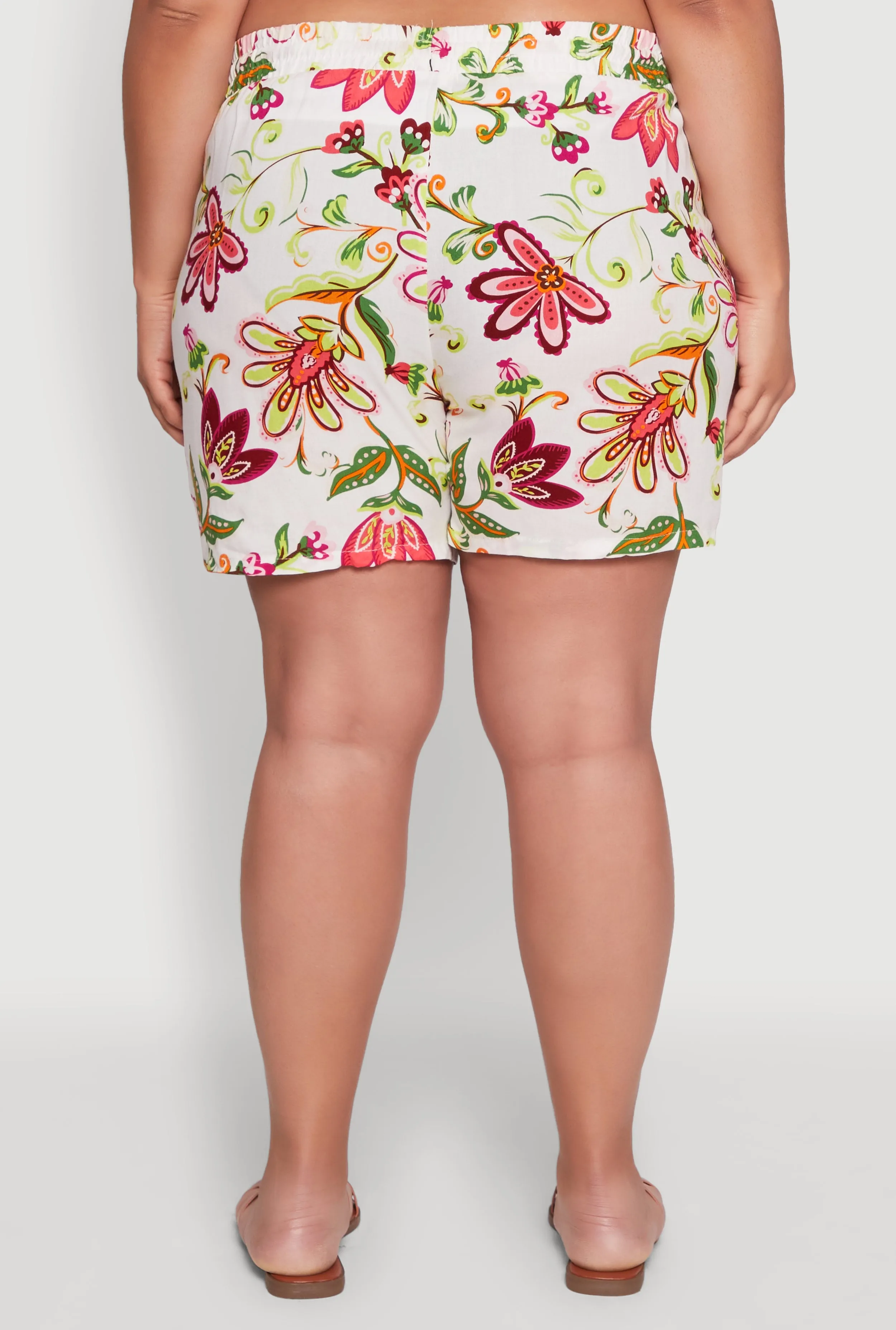 Plus Size Floral Print High Waisted Shorts with Drawstring Waist sold by Rainbow product image thumbnail 5