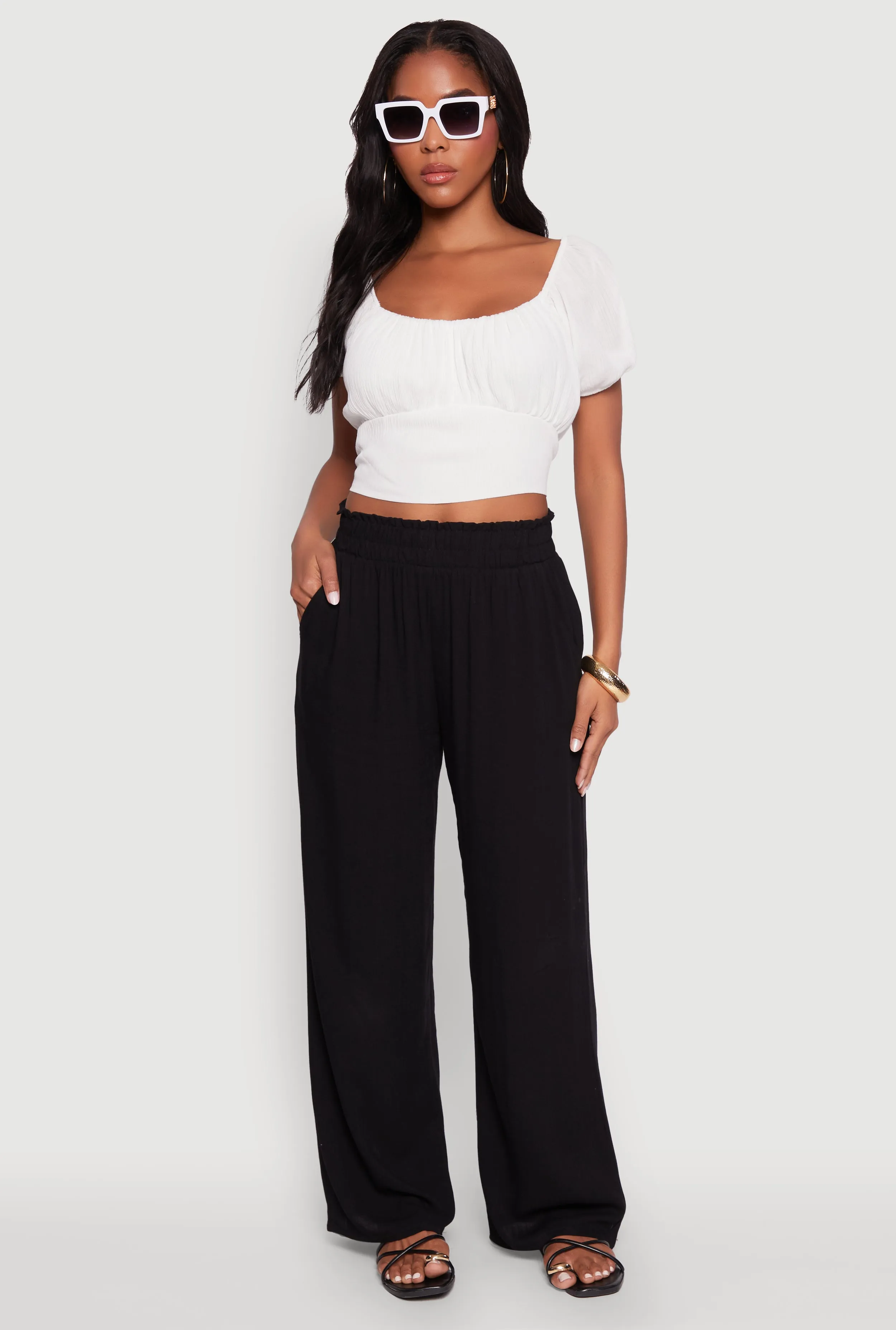 Peasant Top with Puff Sleeves and Scoop Neck sold by Rainbow