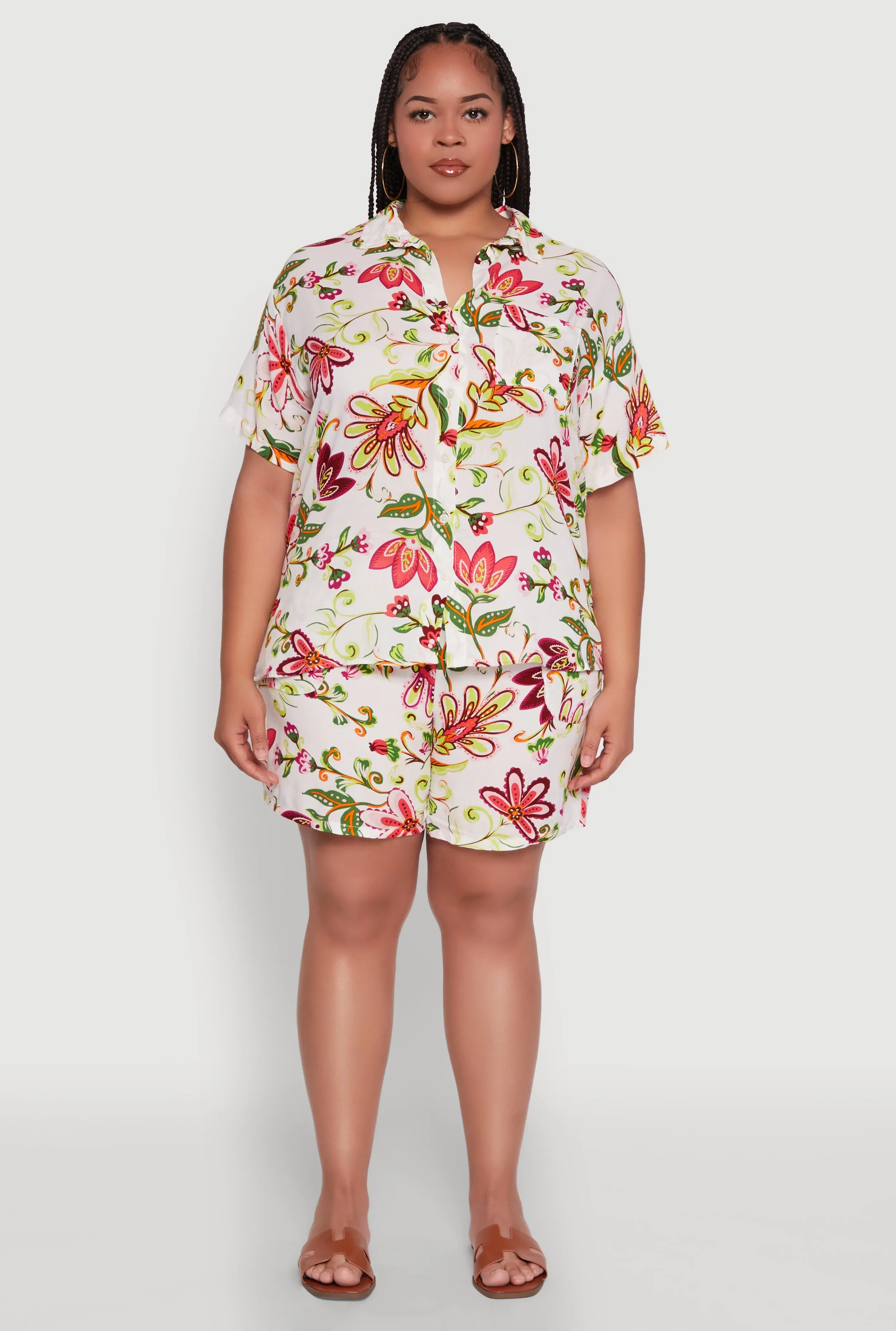Plus Size Floral Print Button Front Shirt sold by Rainbow product image thumbnail 3