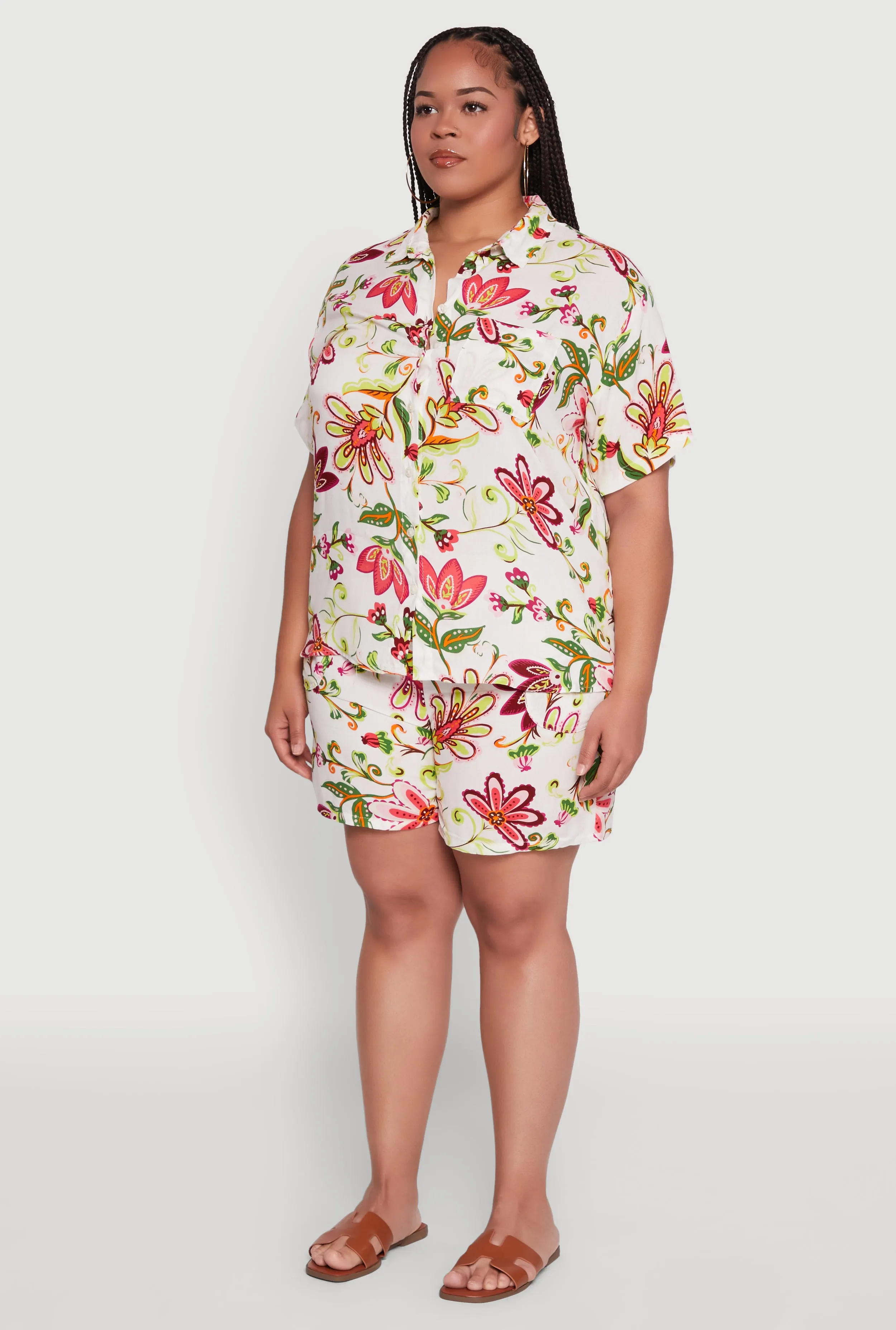 Plus Size Floral Print Button Front Shirt sold by Rainbow product image thumbnail 5