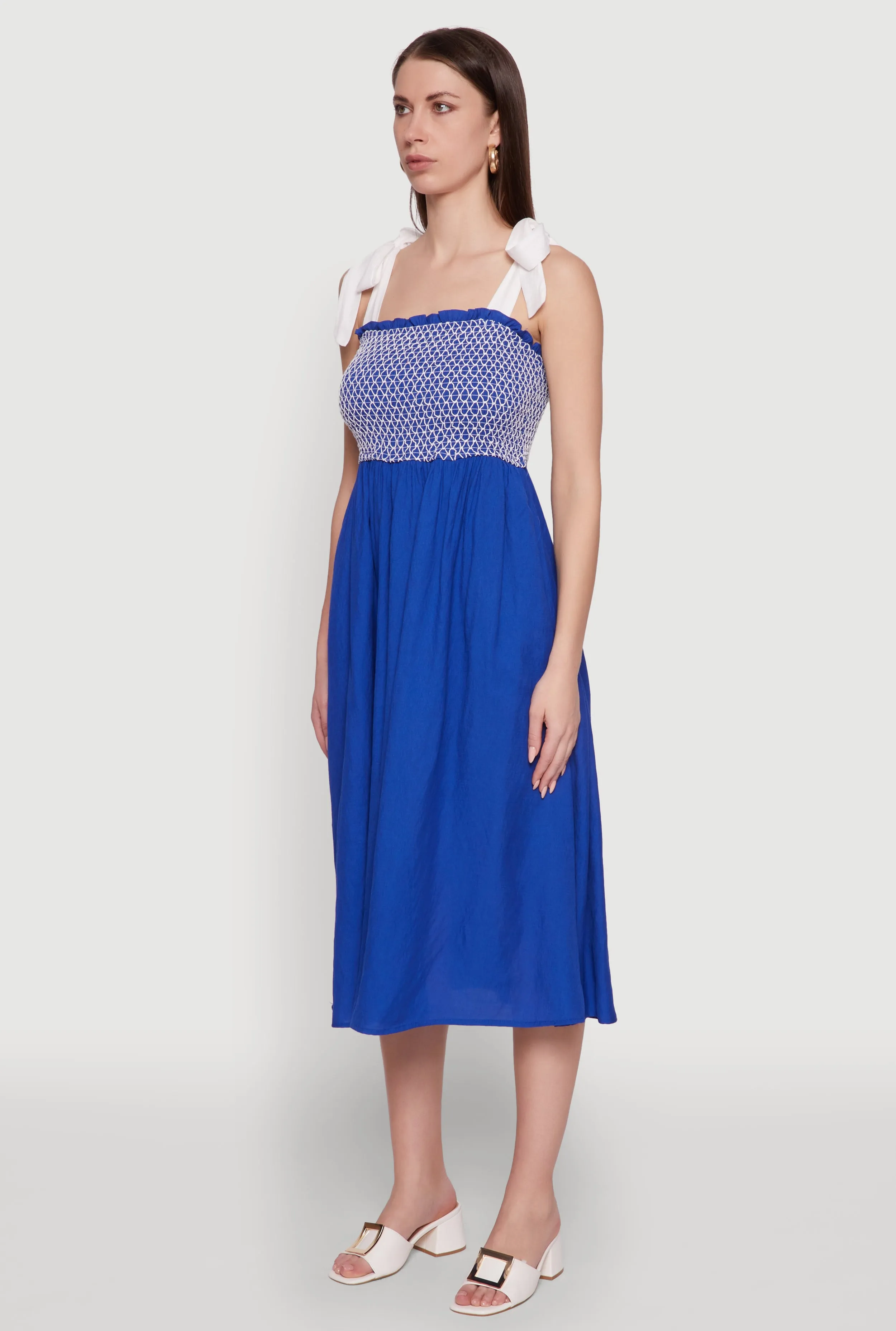 Tie Shoulder Fishnet Detail Midi Dress sold by Rainbow product image thumbnail 3