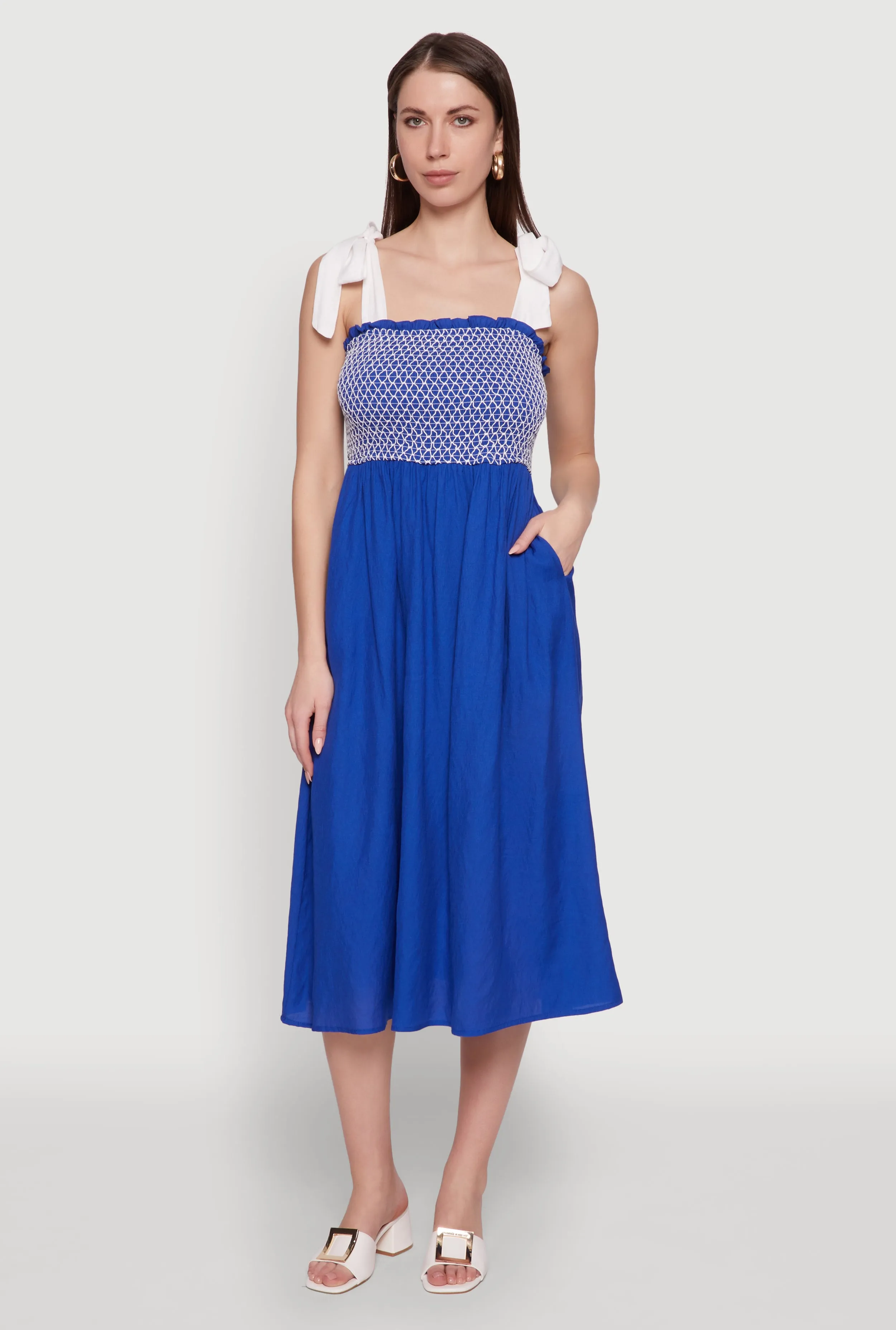 Tie Shoulder Fishnet Detail Midi Dress sold by Rainbow product image thumbnail 2