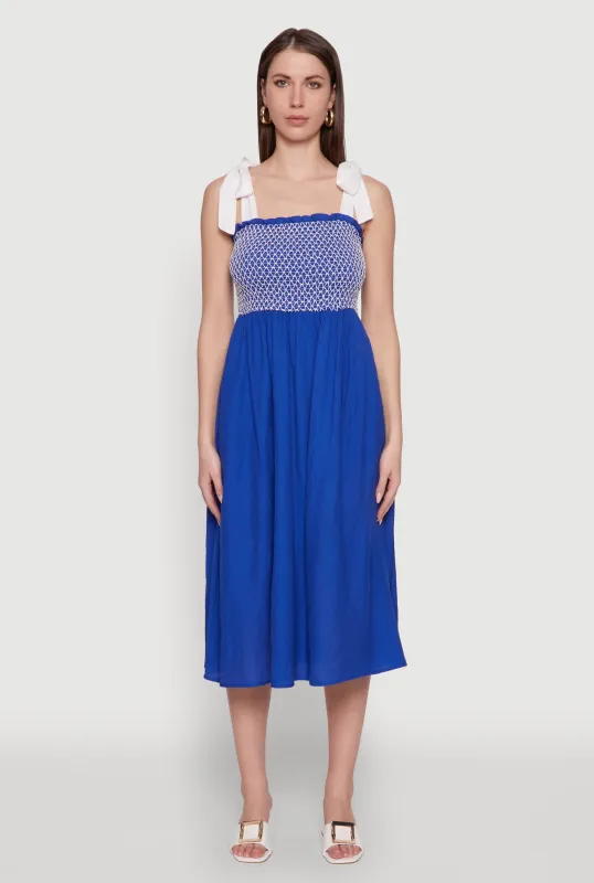 Tie Shoulder Fishnet Detail Midi Dress sold by Rainbow