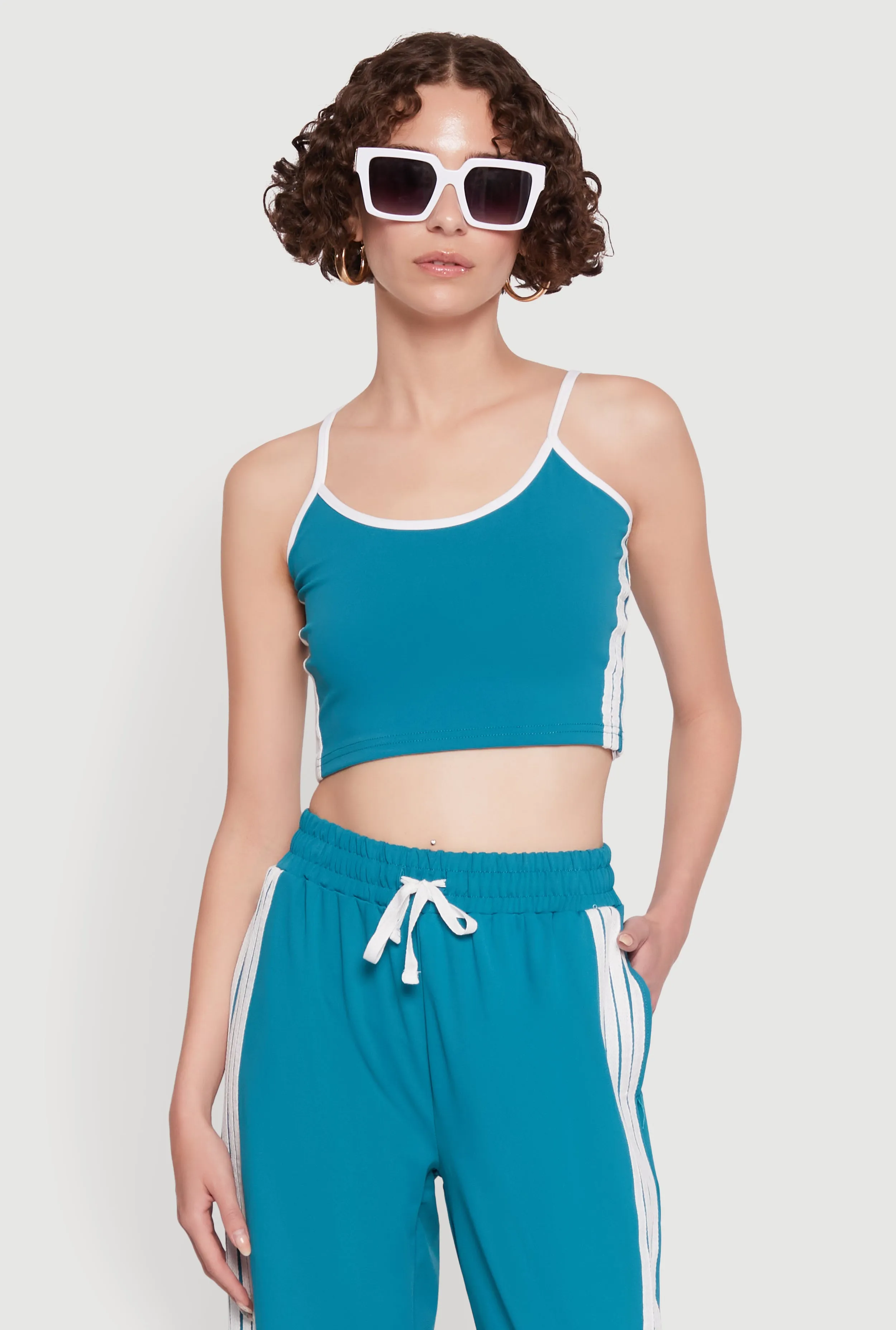 Stylish Contrast Trim Cropped Cami with Varsity Stripes sold by Rainbow