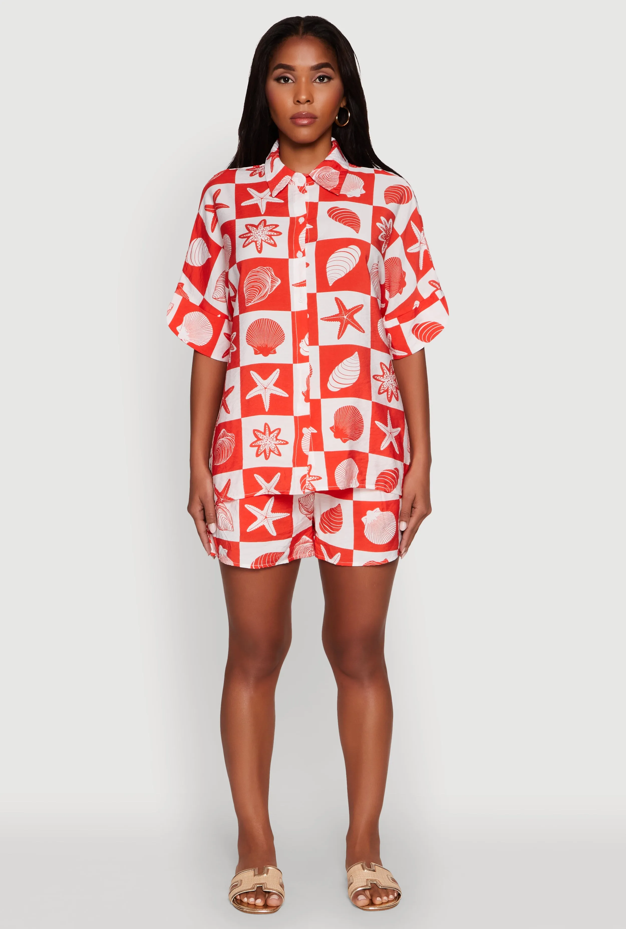 Trendy Crepe Knit High Waisted Beach Print Shorts sold by Rainbow product image thumbnail 2