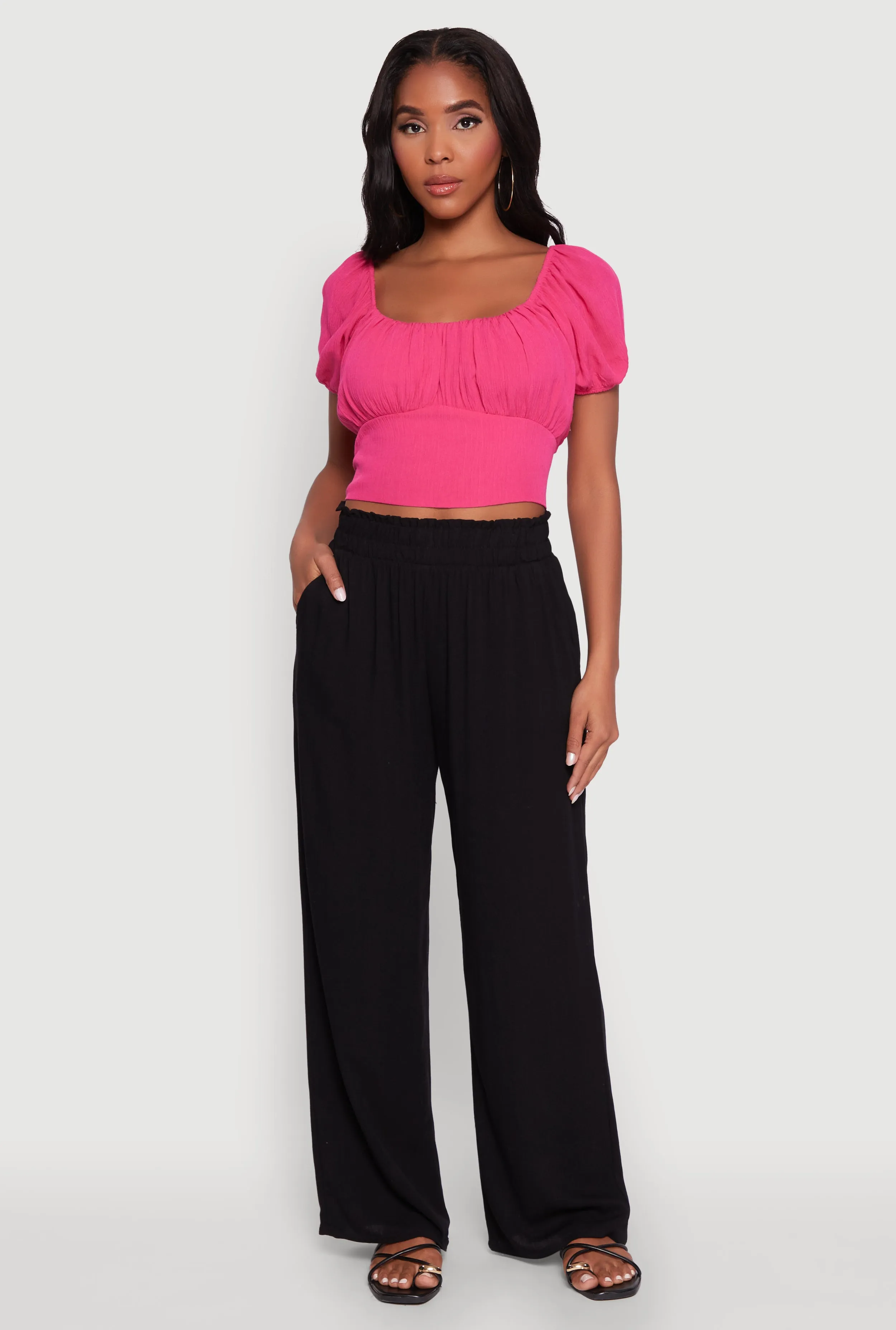 Peasant Top with Puff Sleeves and Scoop Neck sold by Rainbow