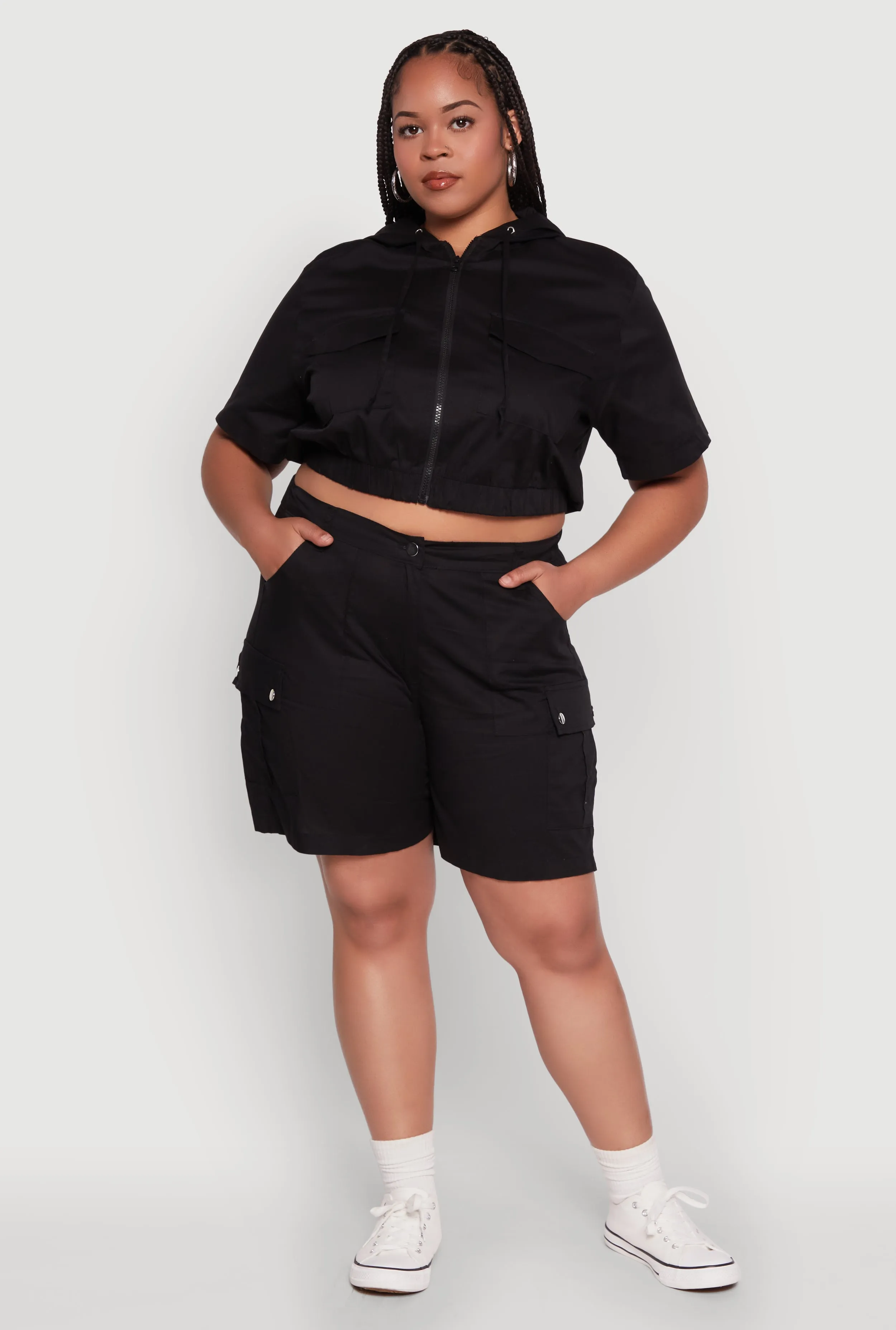 Plus Size Stylish Zip Front Cropped Hoodie sold by Rainbow product image thumbnail 2
