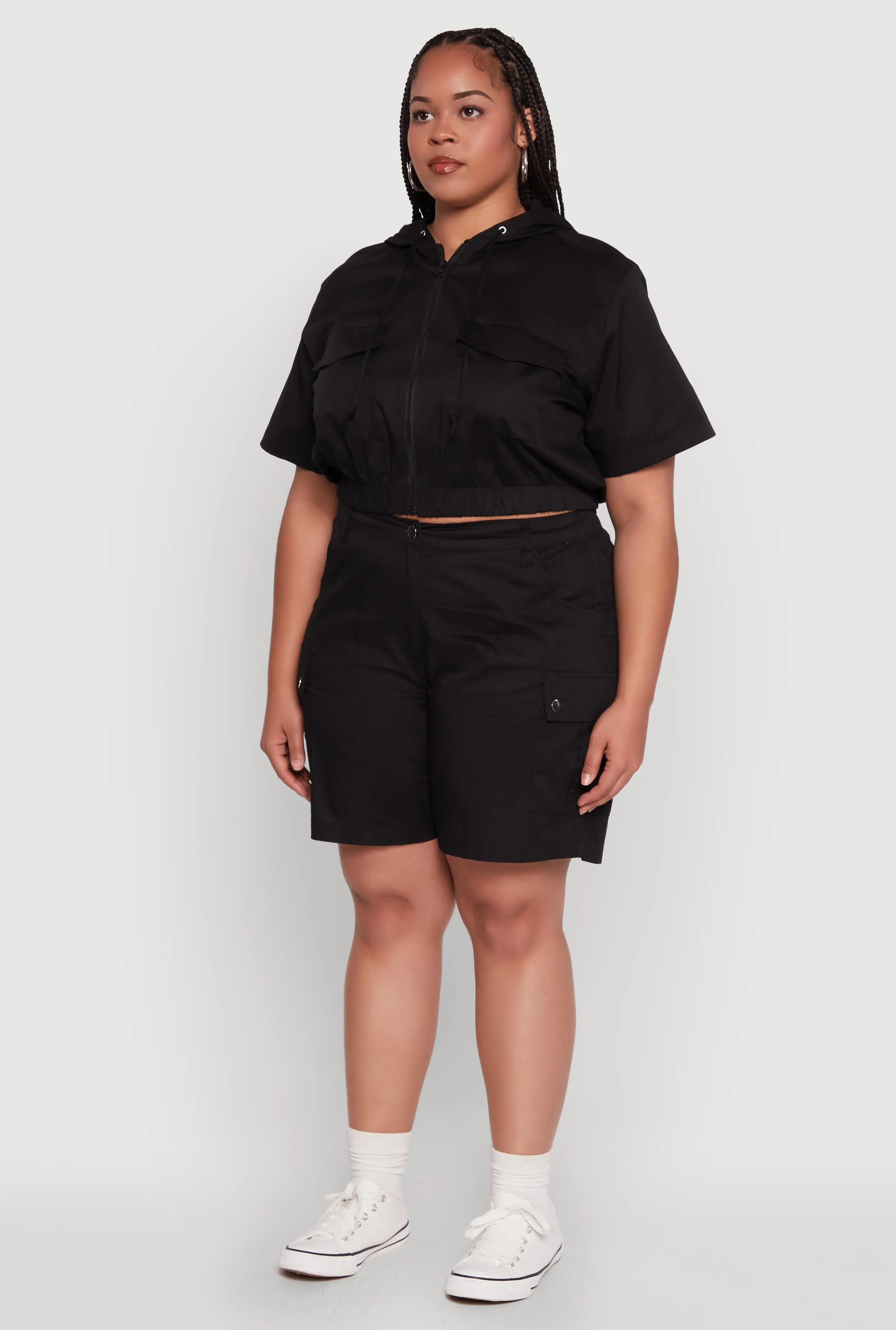 Plus Size Stylish Zip Front Cropped Hoodie sold by Rainbow product image thumbnail 5