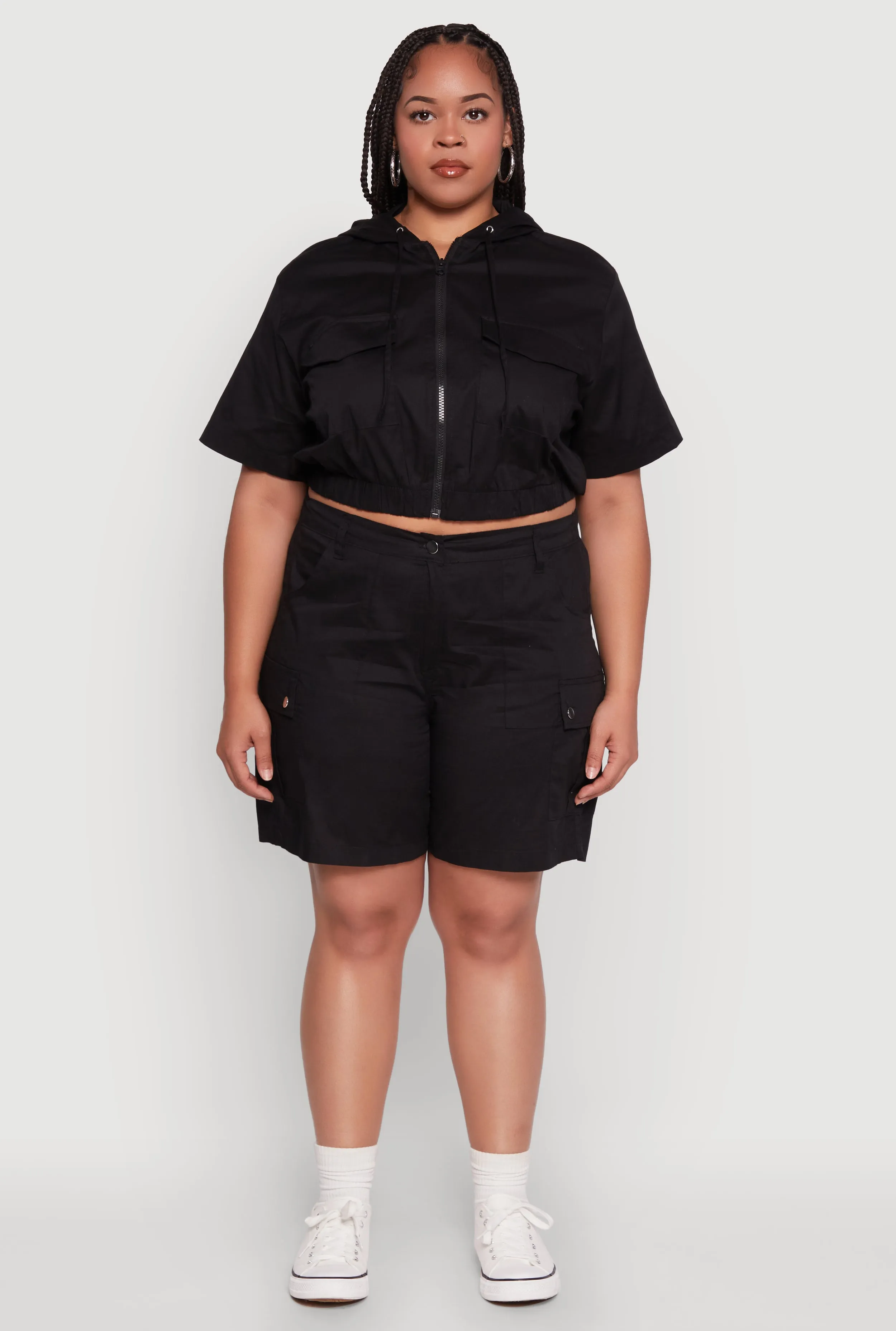 Plus Size Stylish Zip Front Cropped Hoodie sold by Rainbow product image thumbnail 3