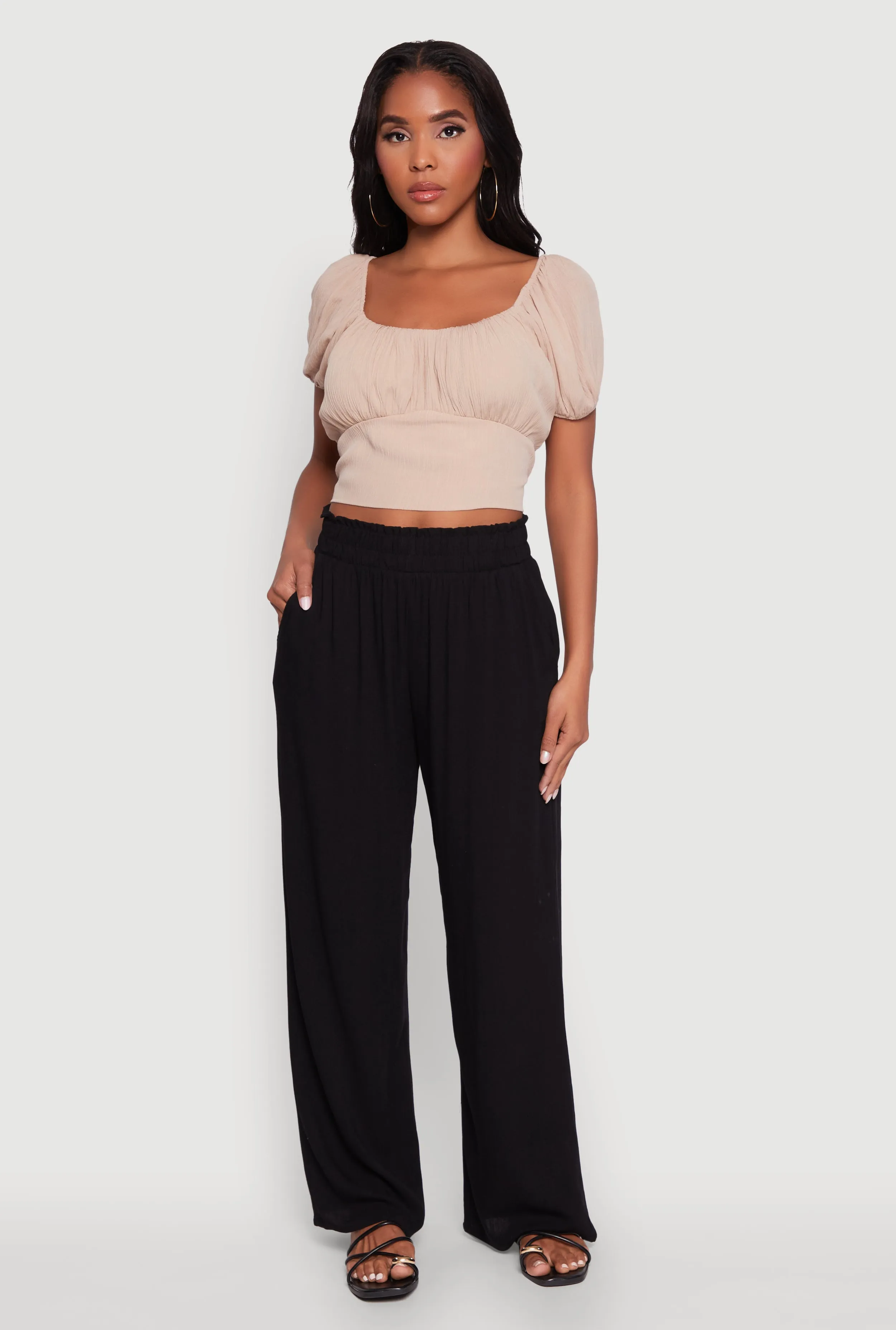 Peasant Top with Puff Sleeves and Scoop Neck sold by Rainbow