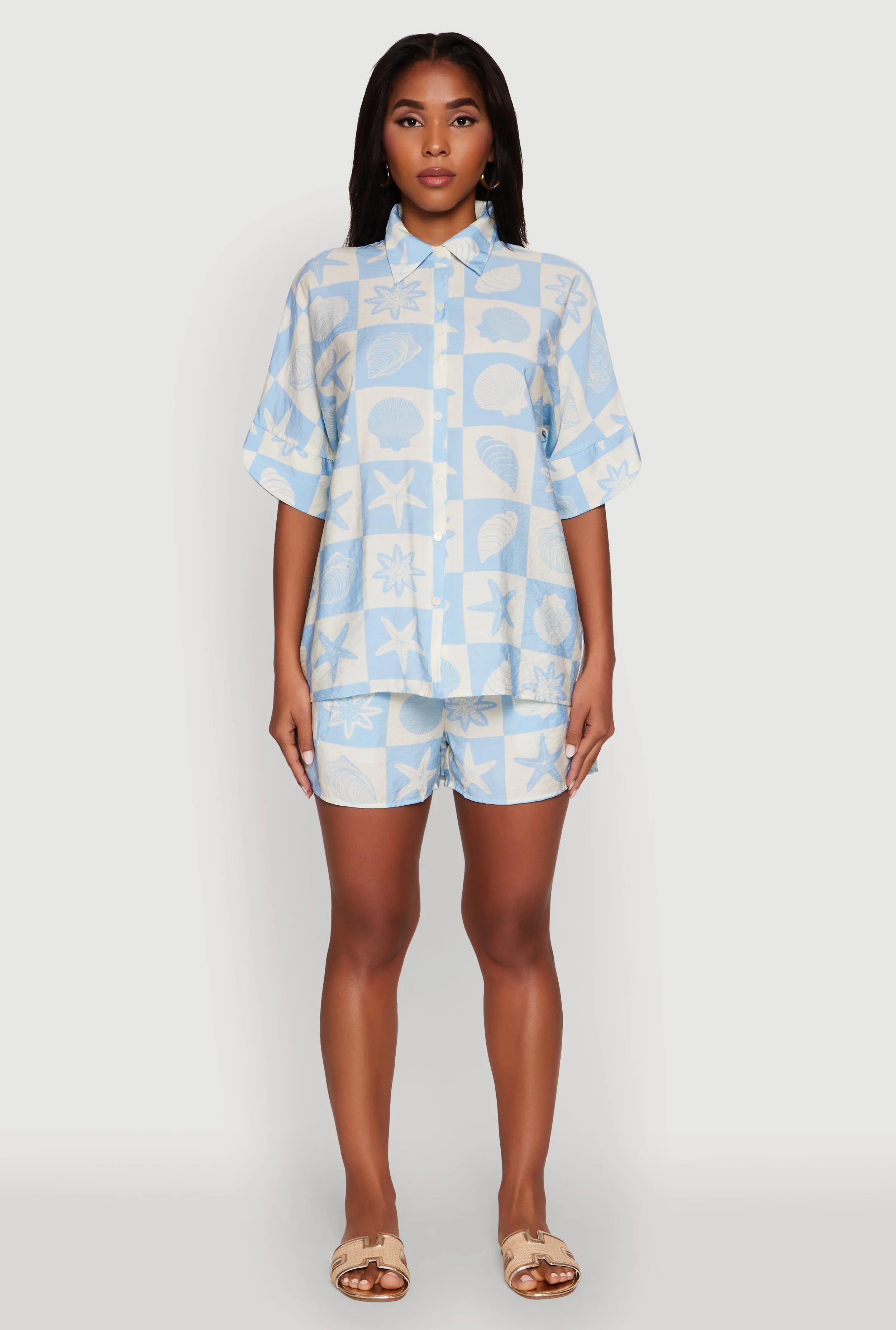 Trendy Crepe Knit High Waisted Beach Print Shorts sold by Rainbow product image thumbnail 2