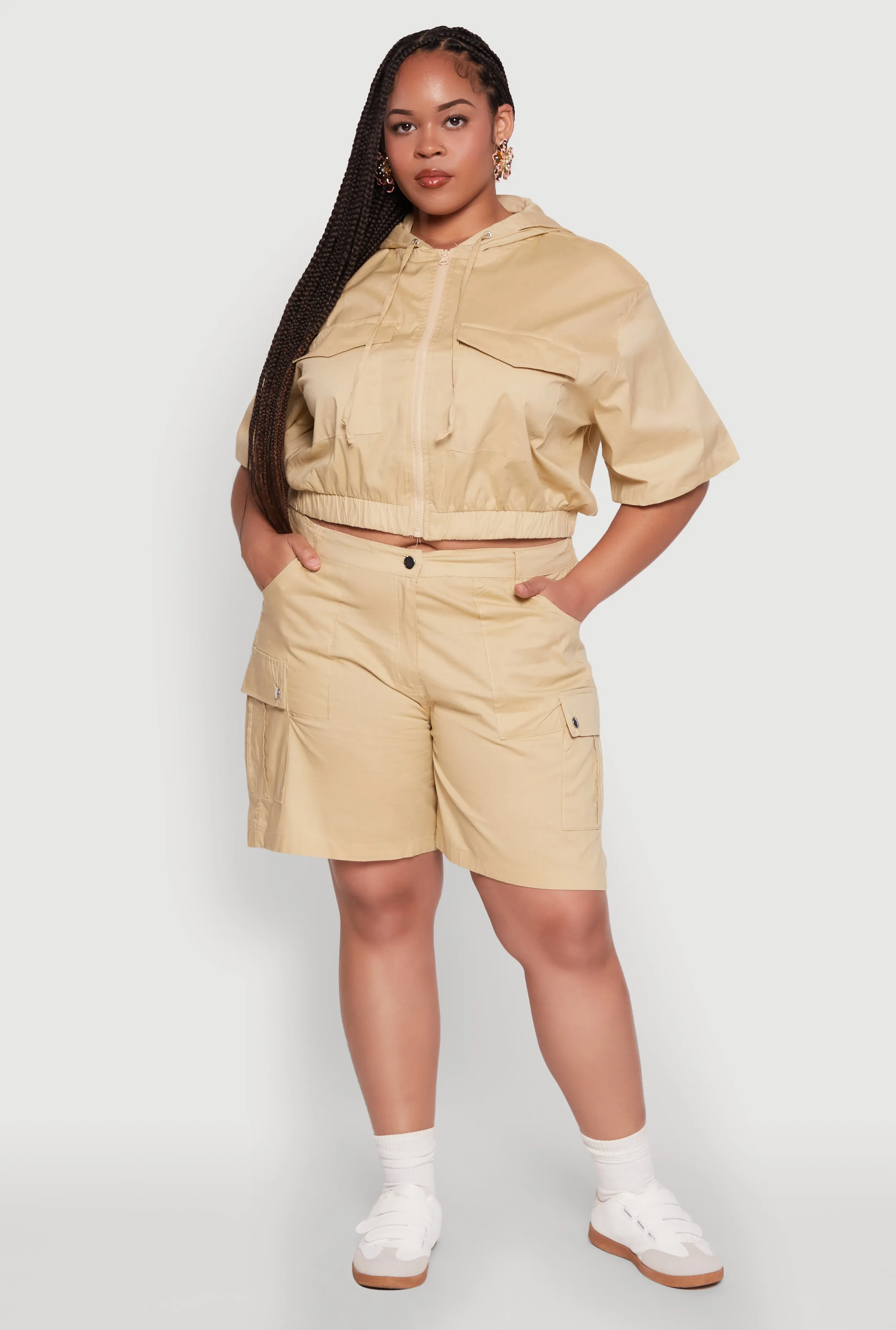 Plus Size Stylish High Waisted Cargo Shorts sold by Rainbow