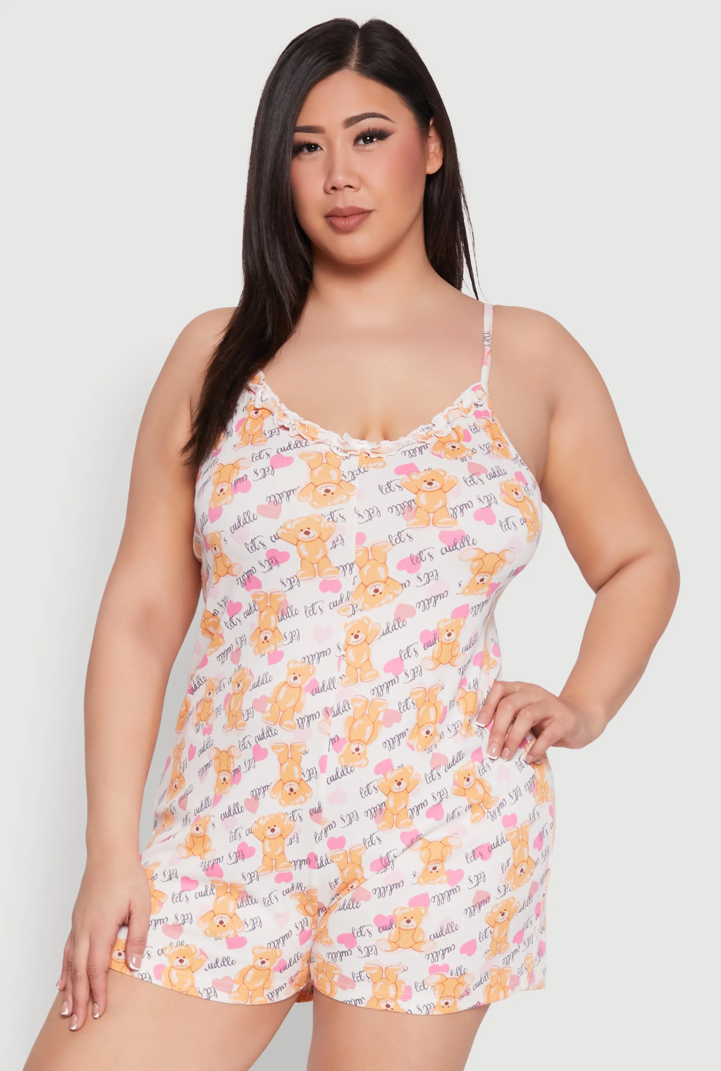 Plus Size Lets Cuddle Teddy Bear Pajama Romper sold by Rainbow