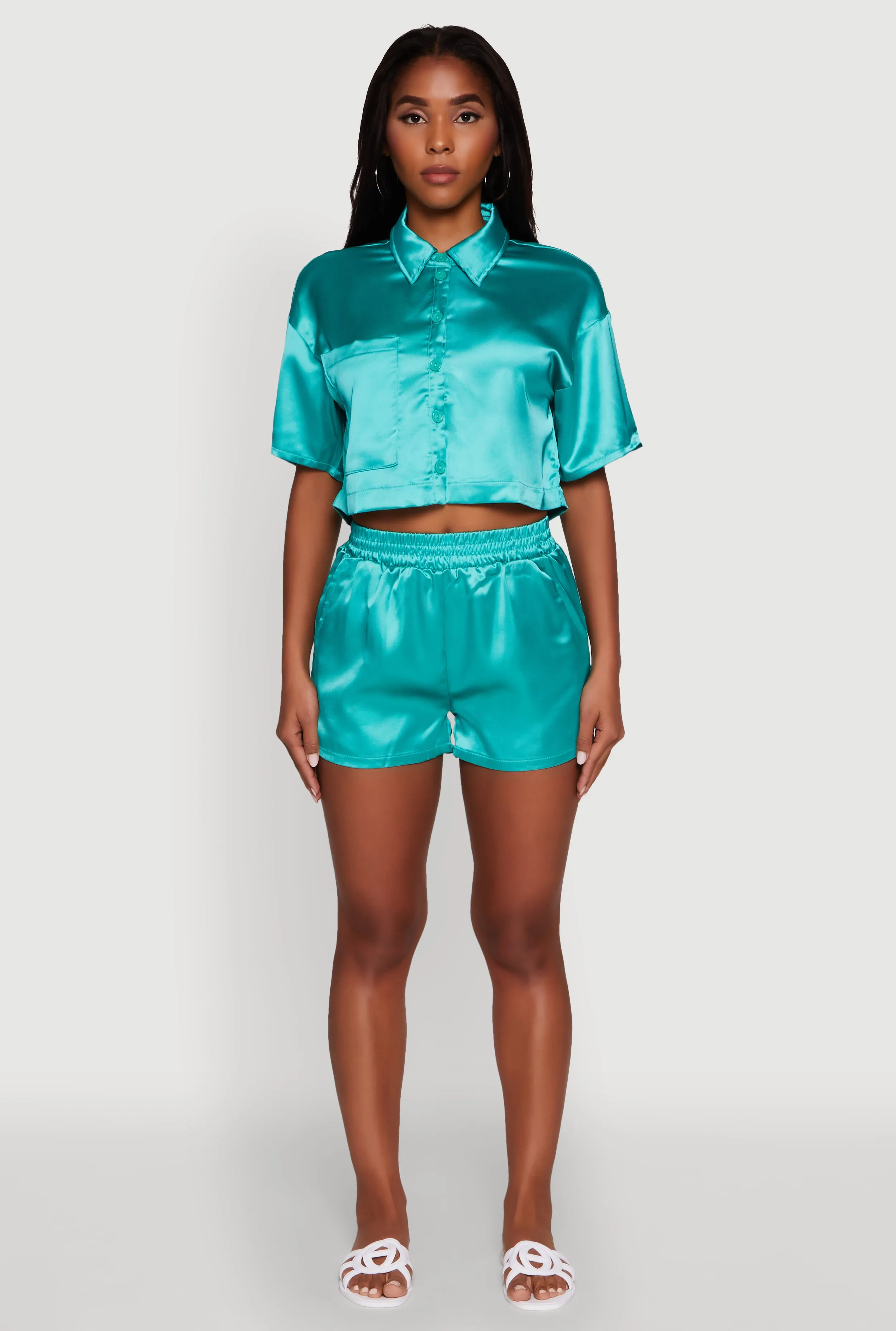 Chic Satin High Waisted Shorts sold by Rainbow
