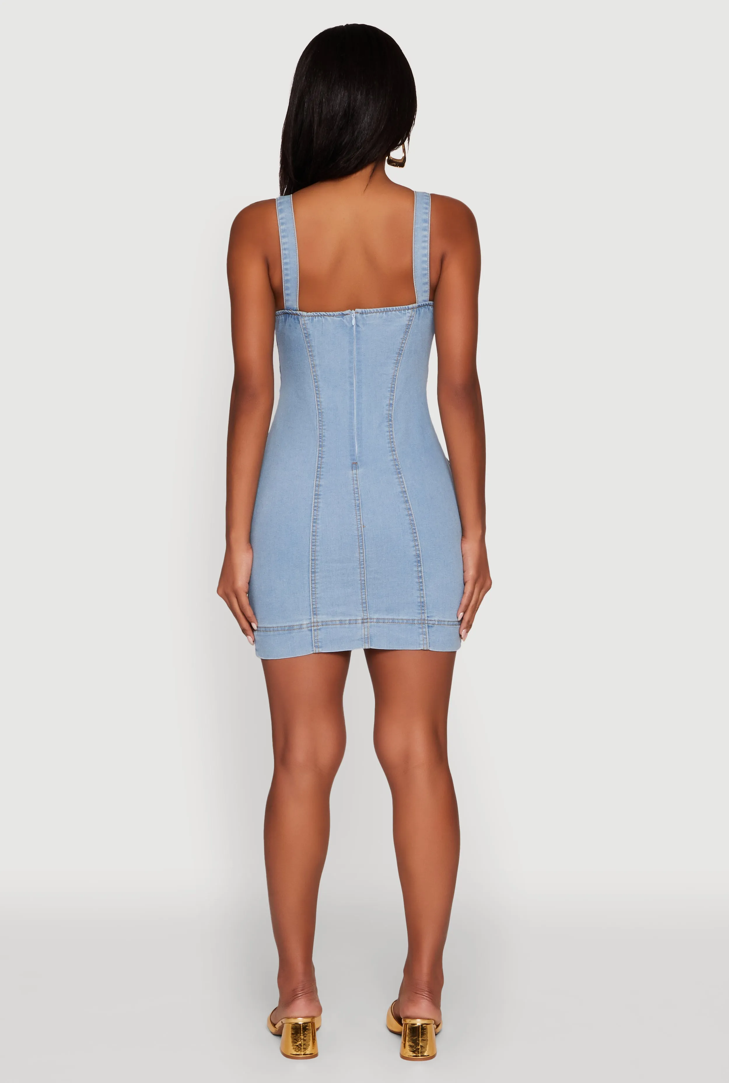 Trendy Square Neck Pintuck Detail Denim Dress sold by Rainbow product image thumbnail 5