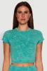 Trendy Acid Wash Crew Neck Cropped Tee sold by Rainbow