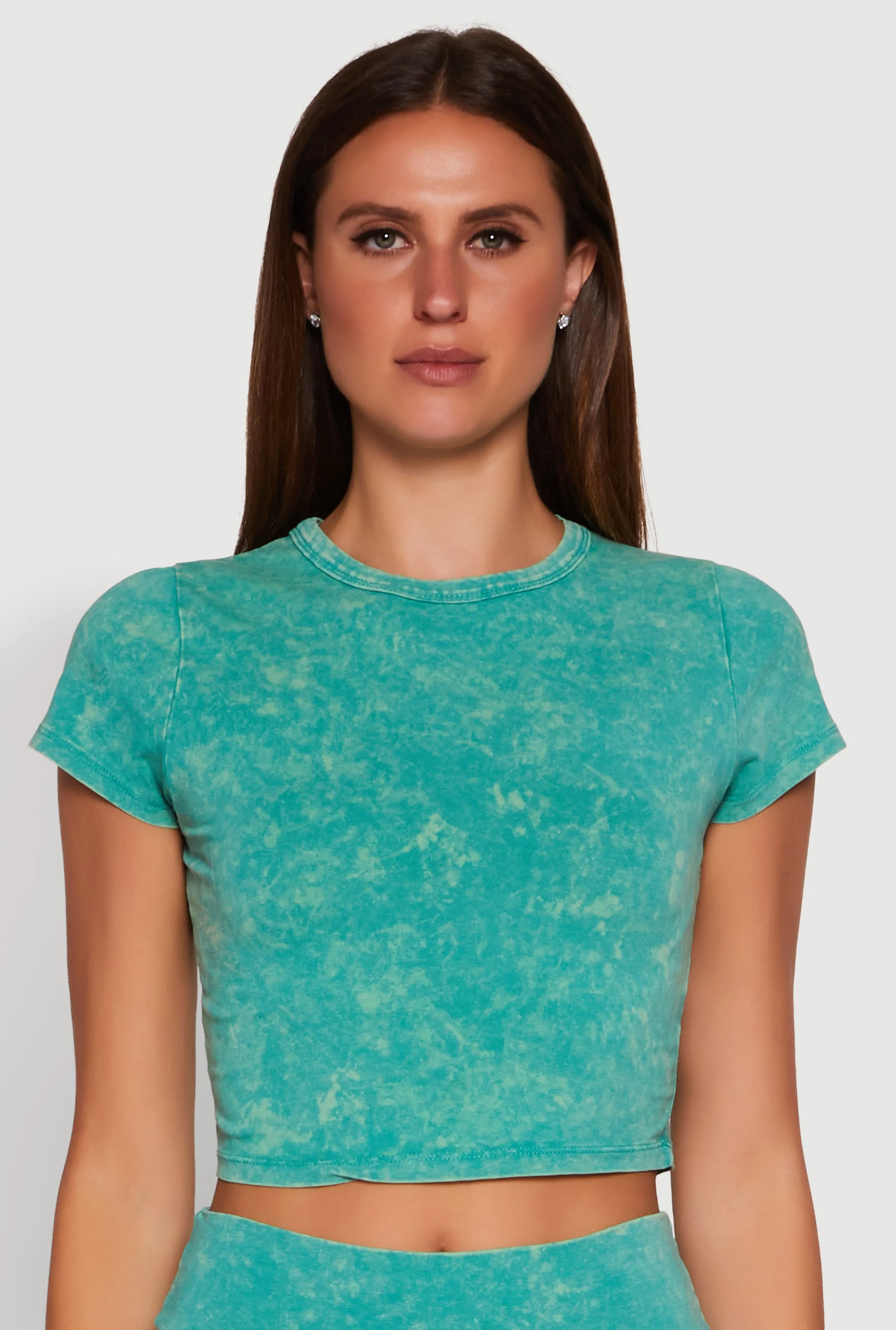 Trendy Acid Wash Crew Neck Cropped Tee sold by Rainbow
