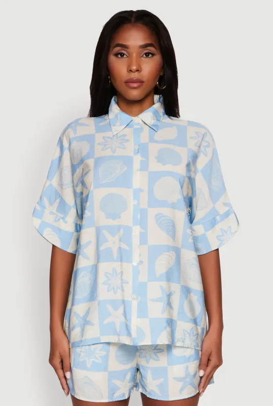 Beach Print Shirt with Short Sleeves and Classic Fit sold by Rainbow