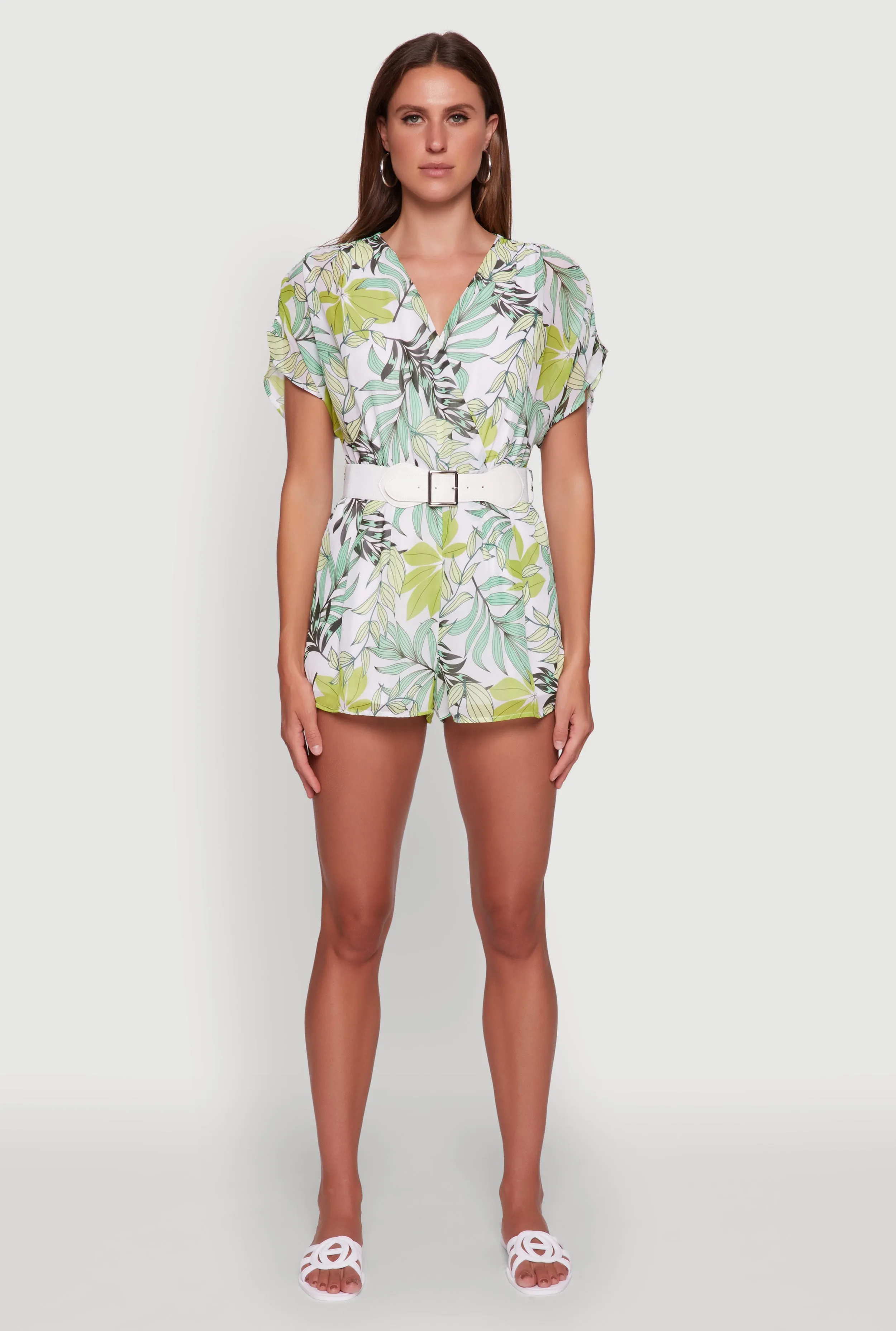 Chiffon Floral Print V Neck Wrap Romper with Belt sold by Rainbow product image thumbnail 2