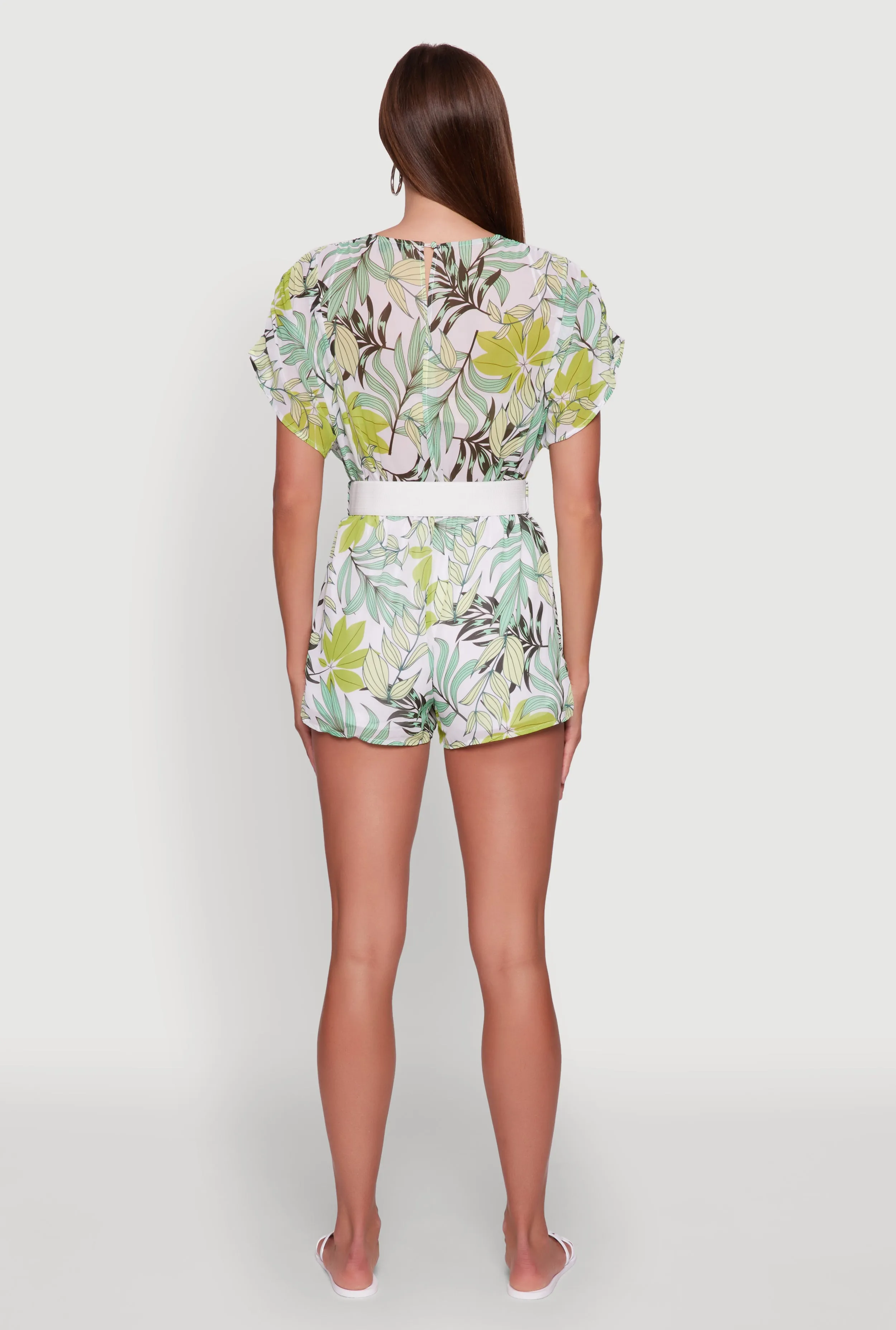 Chiffon Floral Print V Neck Wrap Romper with Belt sold by Rainbow product image thumbnail 5