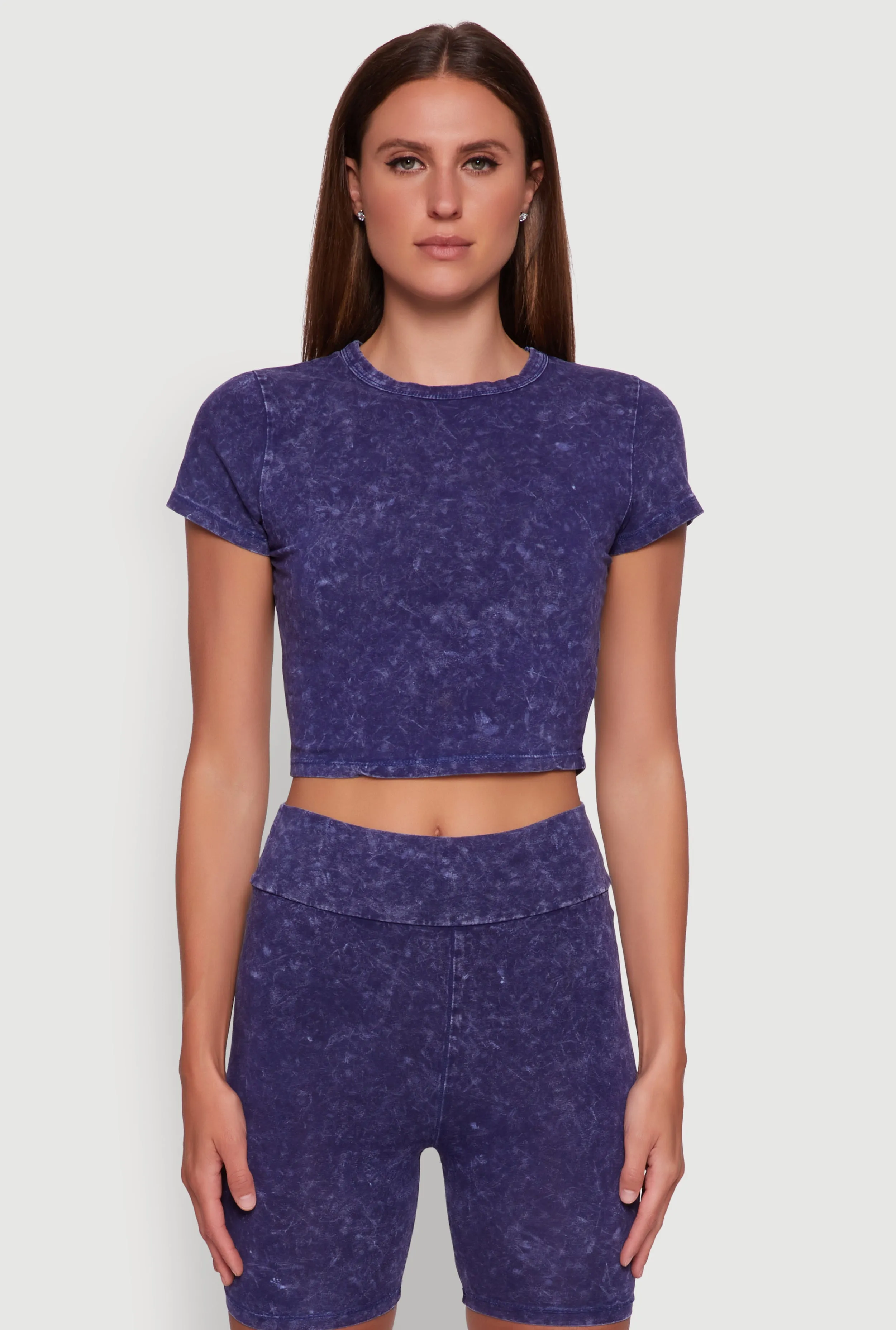 Trendy Acid Wash Crew Neck Cropped Tee sold by Rainbow