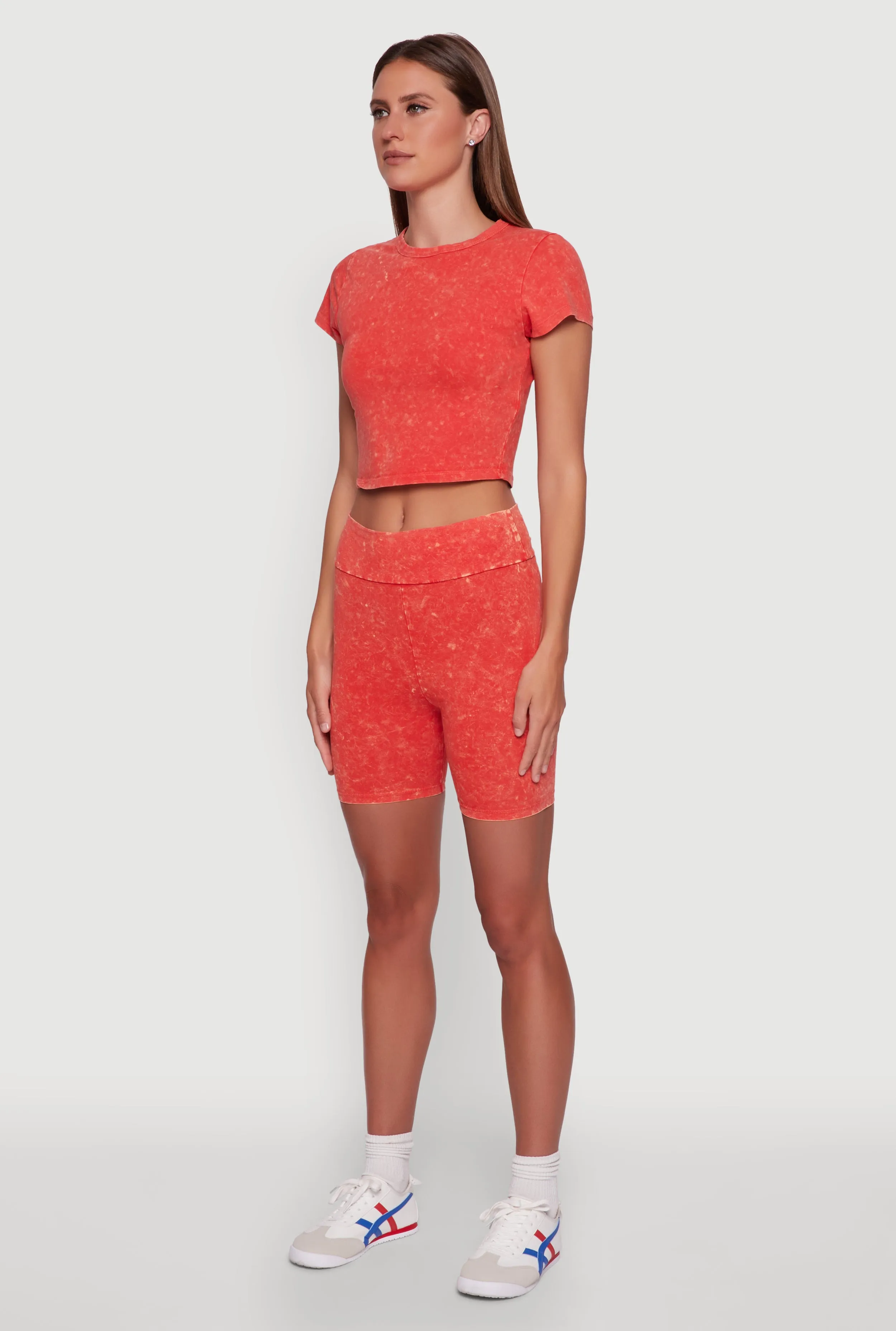 Trendy Acid Wash Crew Neck Cropped Tee sold by Rainbow product image thumbnail 5