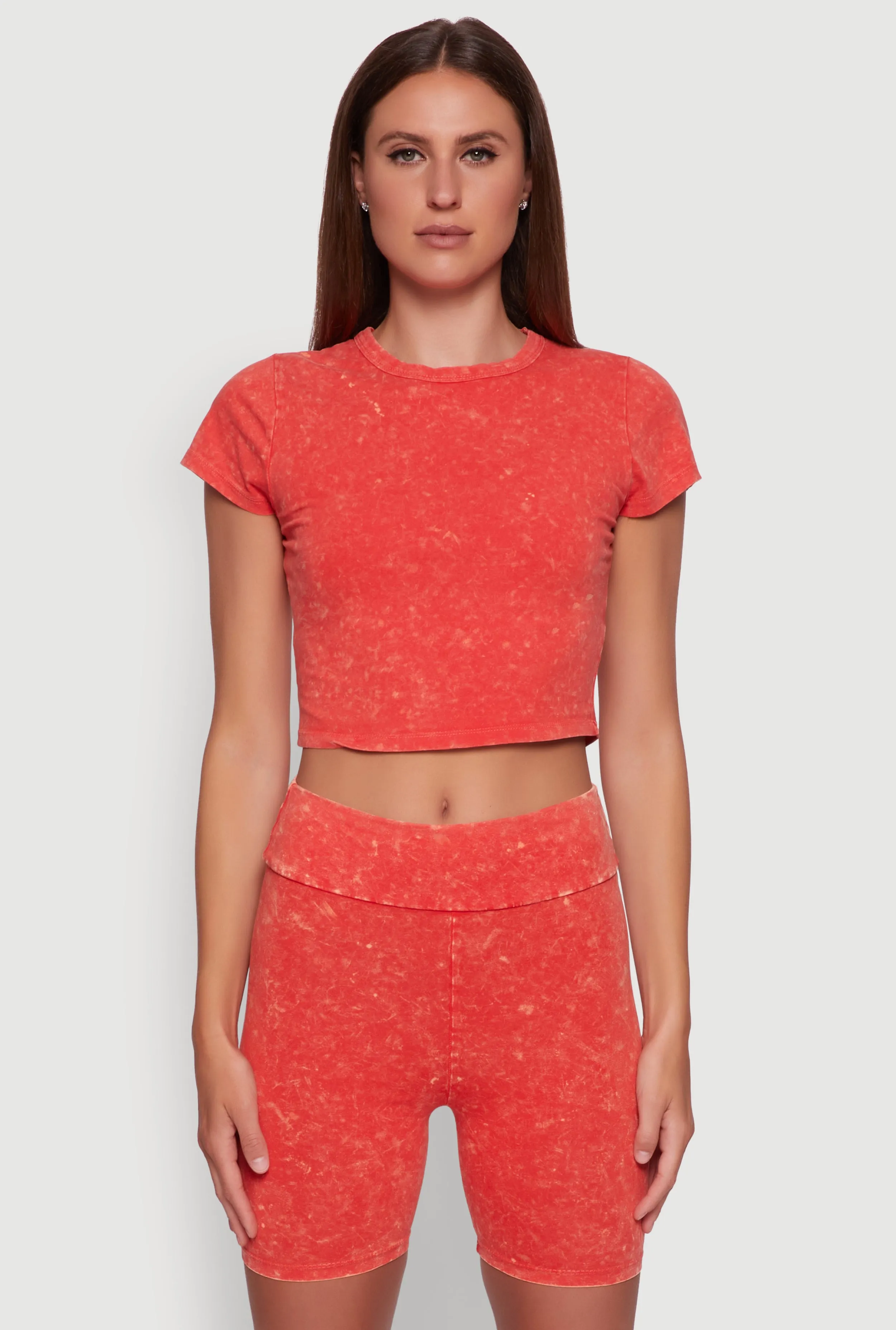 Trendy Acid Wash Crew Neck Cropped Tee sold by Rainbow