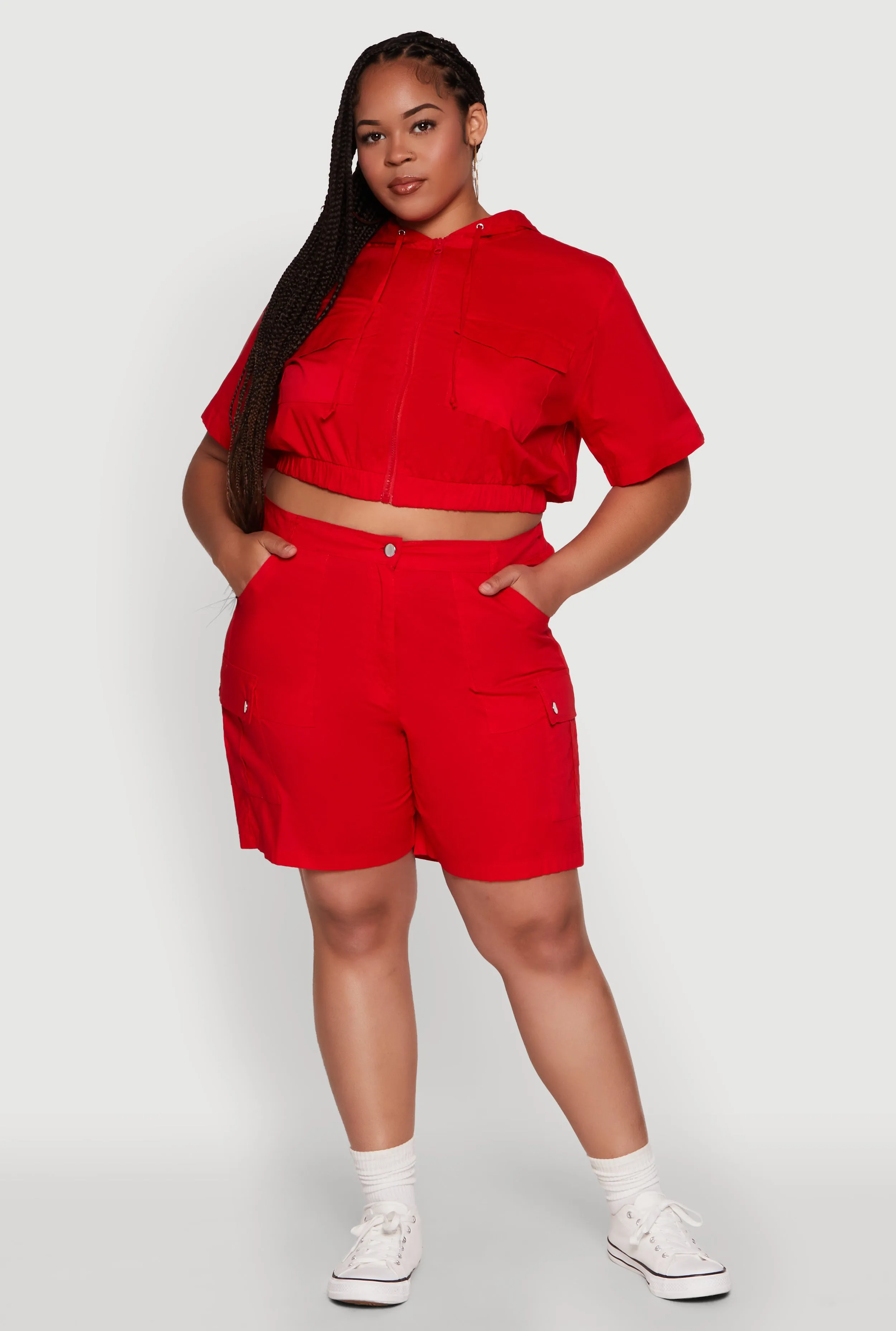 Plus Size Stylish Zip Front Cropped Hoodie sold by Rainbow product image thumbnail 3