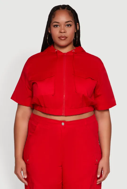 Plus Size Stylish Zip Front Cropped Hoodie sold by Rainbow