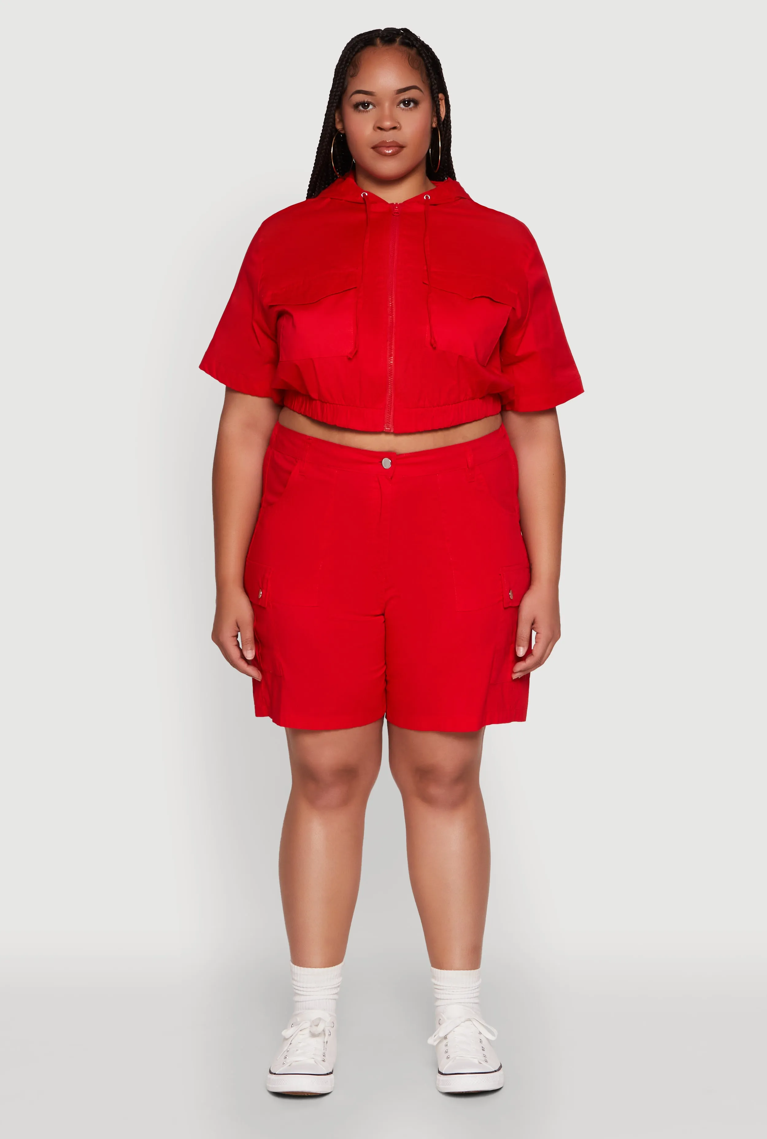 Plus Size Stylish Zip Front Cropped Hoodie sold by Rainbow product image thumbnail 2