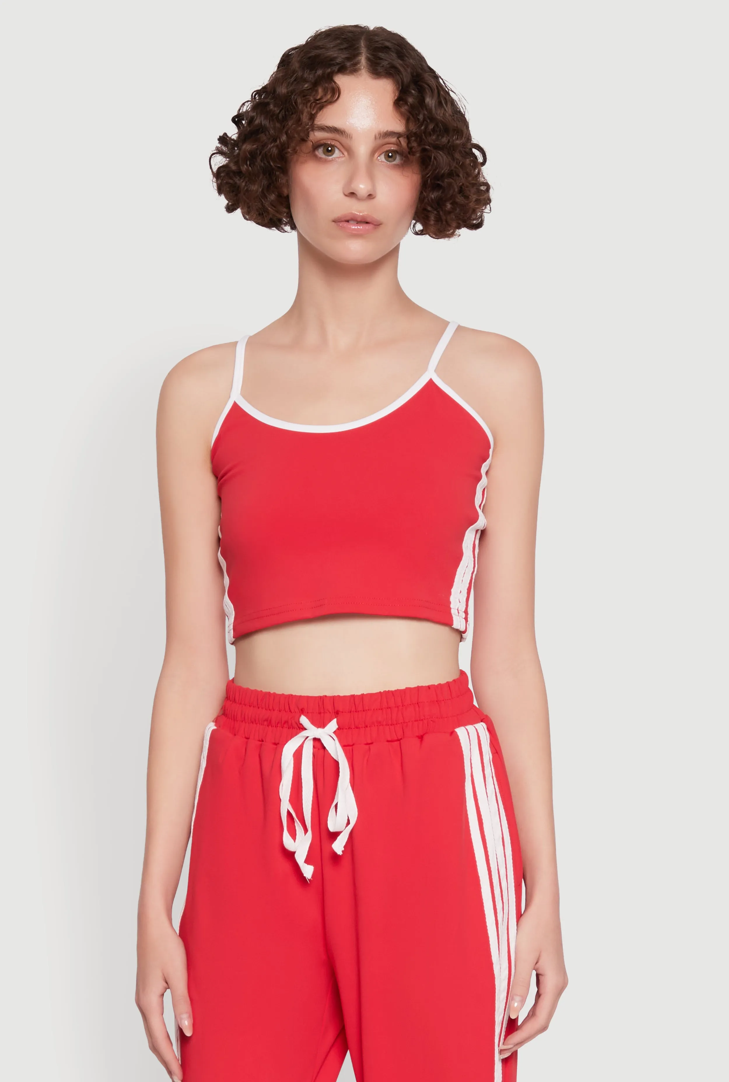 Stylish Contrast Trim Cropped Cami with Varsity Stripes sold by Rainbow