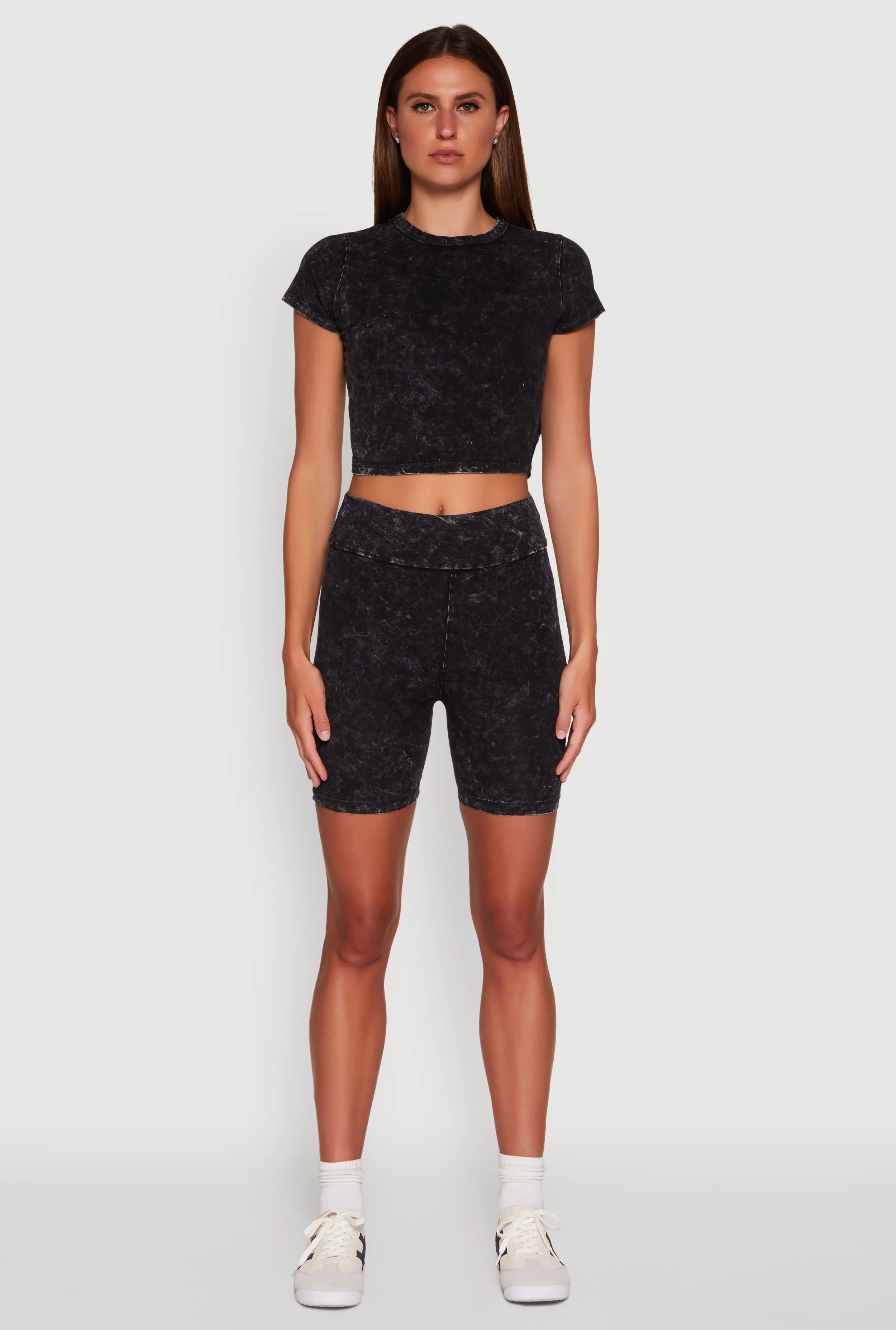 Trendy Acid Wash Crew Neck Cropped Tee sold by Rainbow product image thumbnail 2