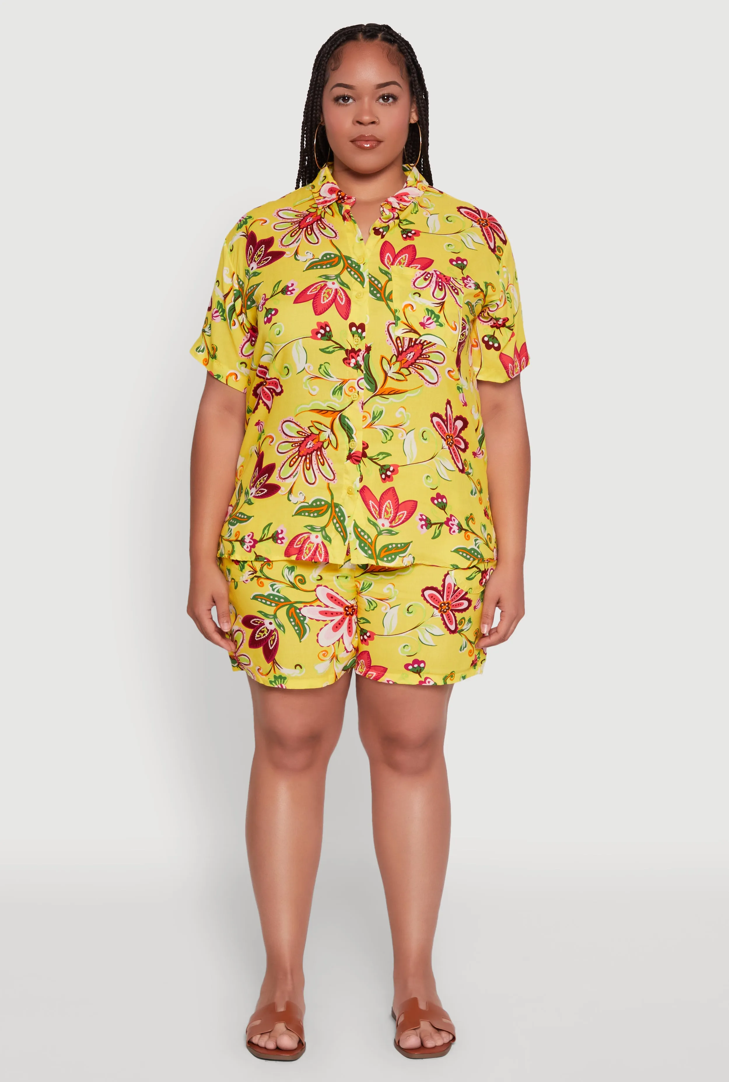 Plus Size Floral Print Button Front Shirt sold by Rainbow product image thumbnail 3
