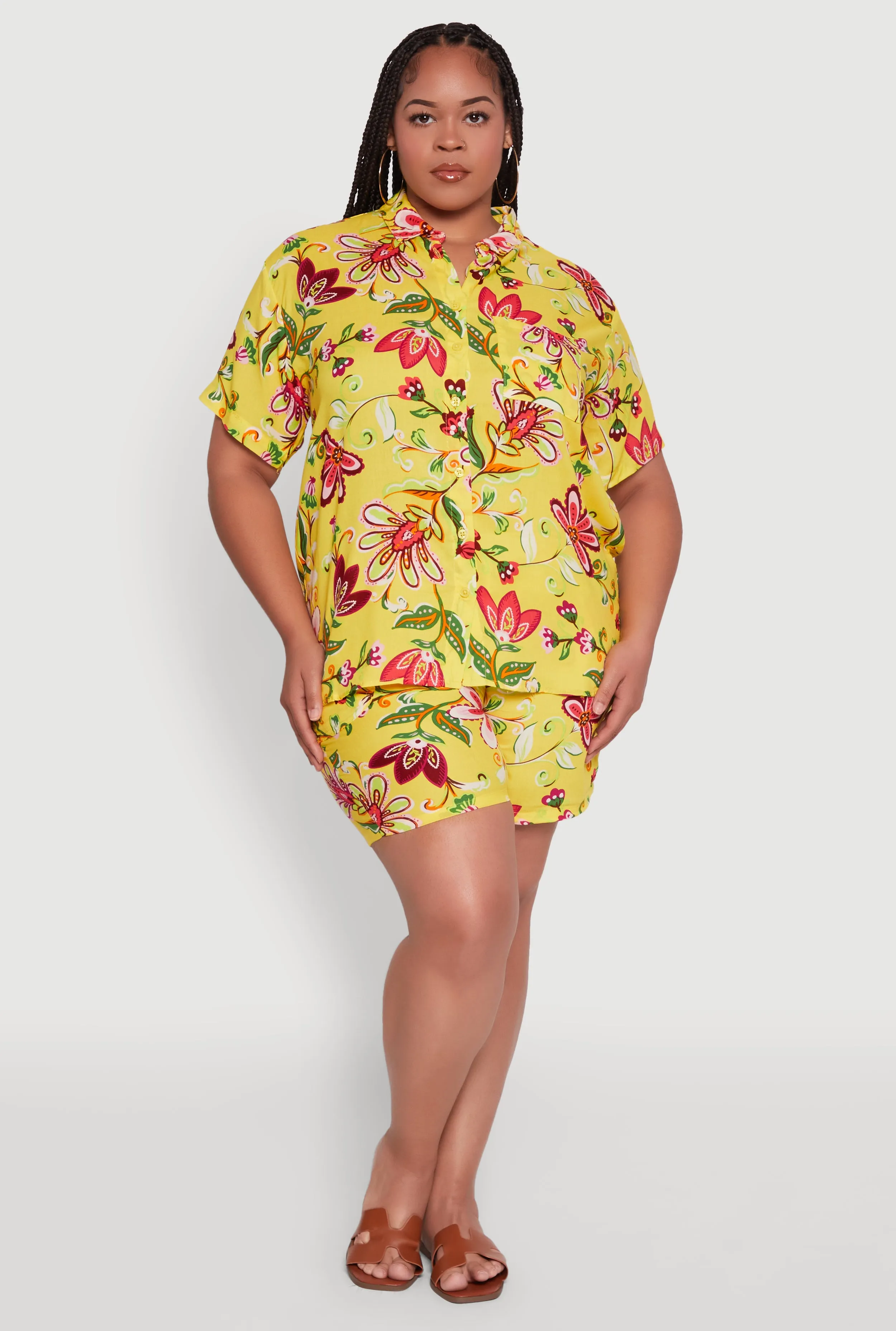Plus Size Floral Print Button Front Shirt sold by Rainbow product image thumbnail 2
