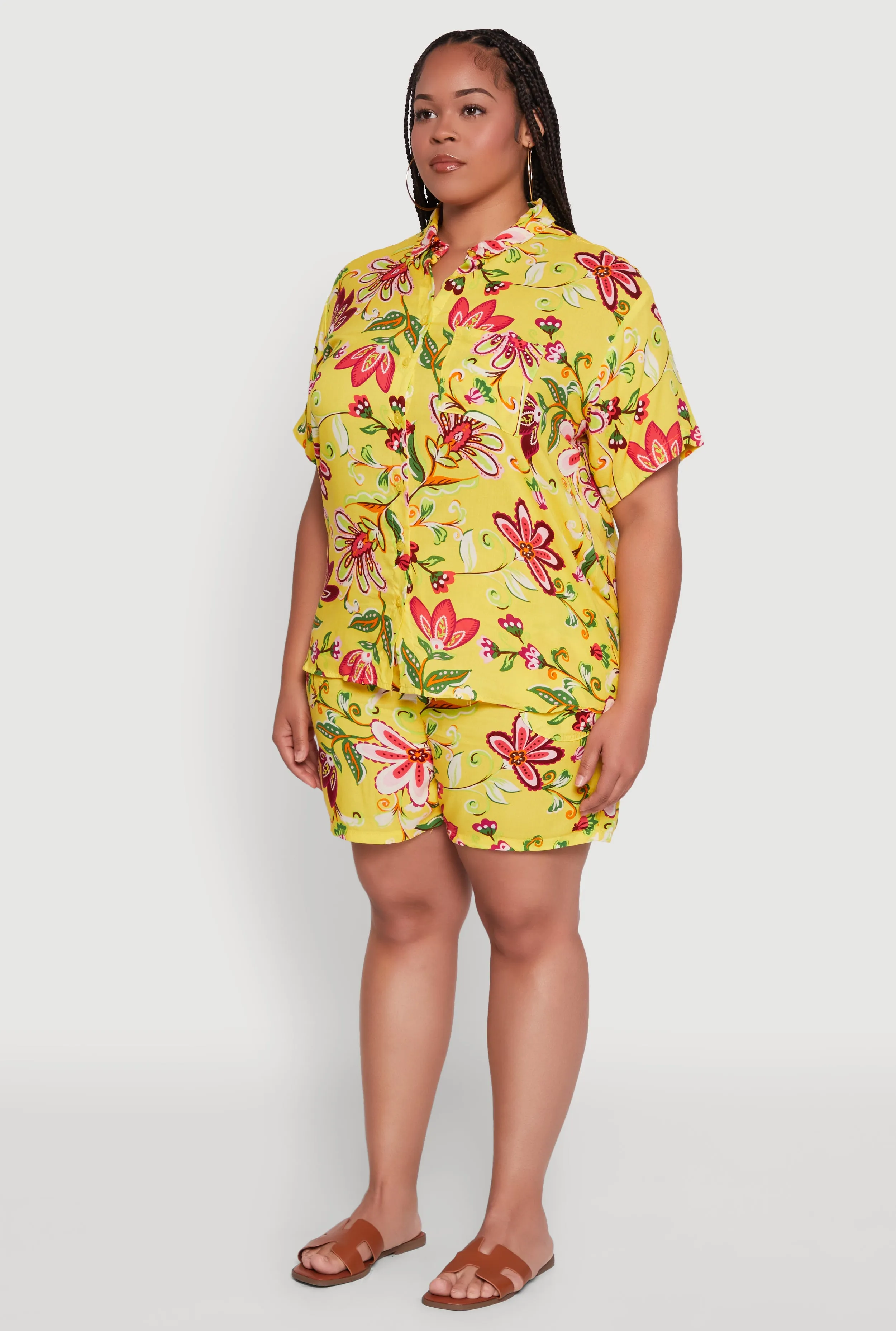 Plus Size Floral Print Button Front Shirt sold by Rainbow product image thumbnail 5