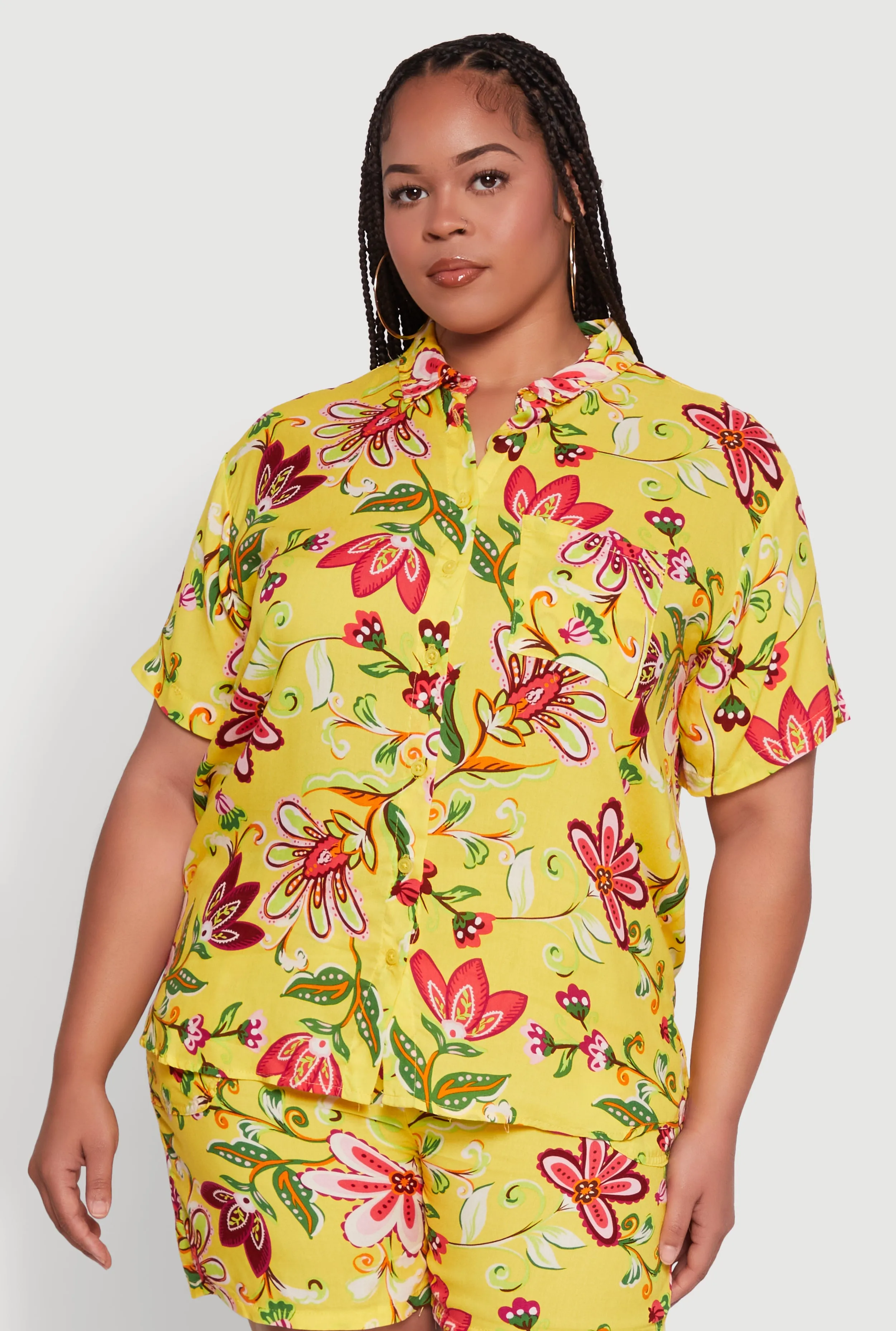 Plus Size Floral Print Button Front Shirt sold by Rainbow