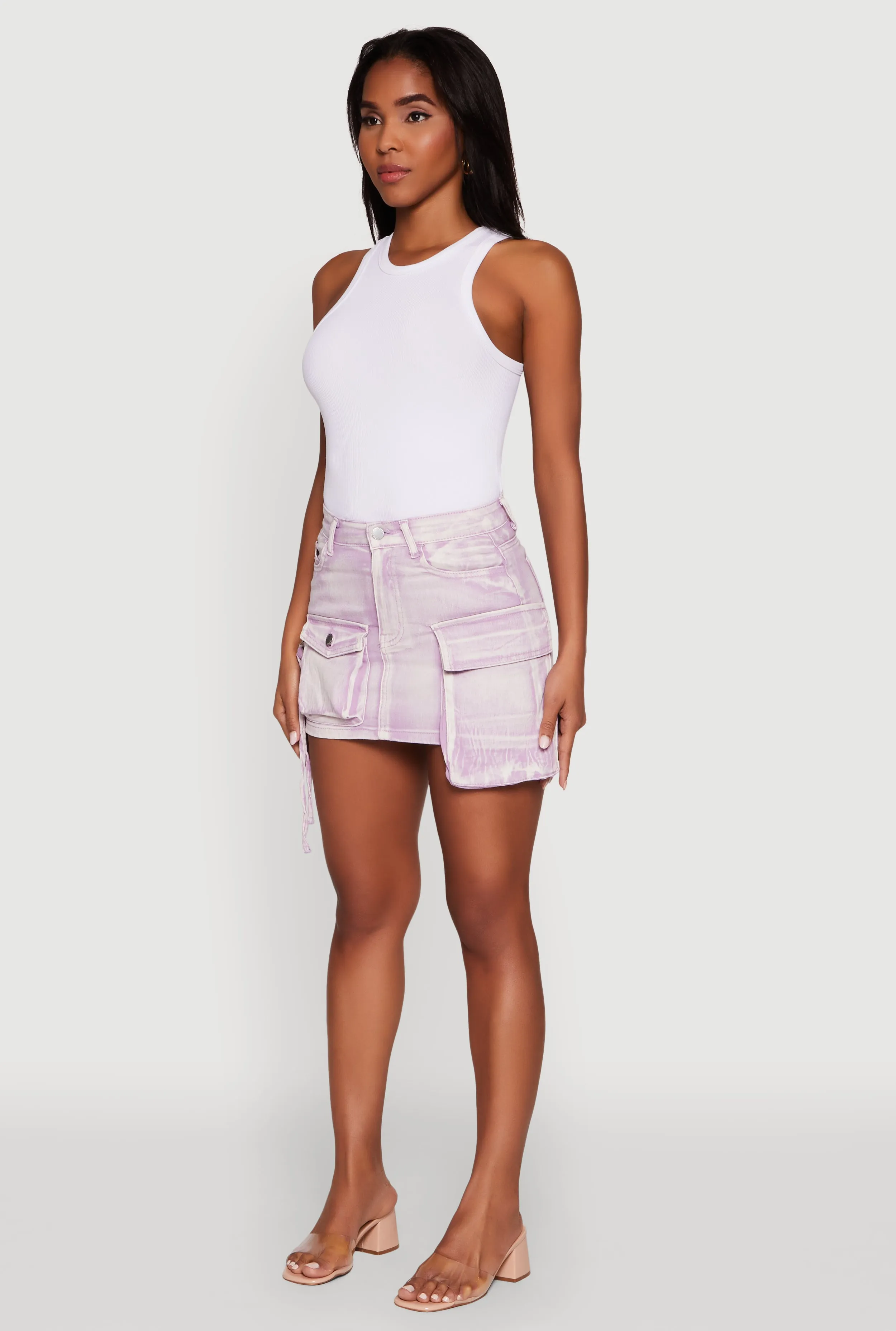 Daisy Mineral Wash High Waisted Mini Denim Skirt with Cargo Pockets sold by Rainbow product image thumbnail 5