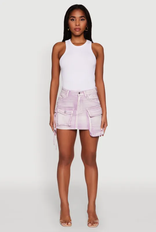 Daisy Mineral Wash High Waisted Mini Denim Skirt with Cargo Pockets sold by Rainbow