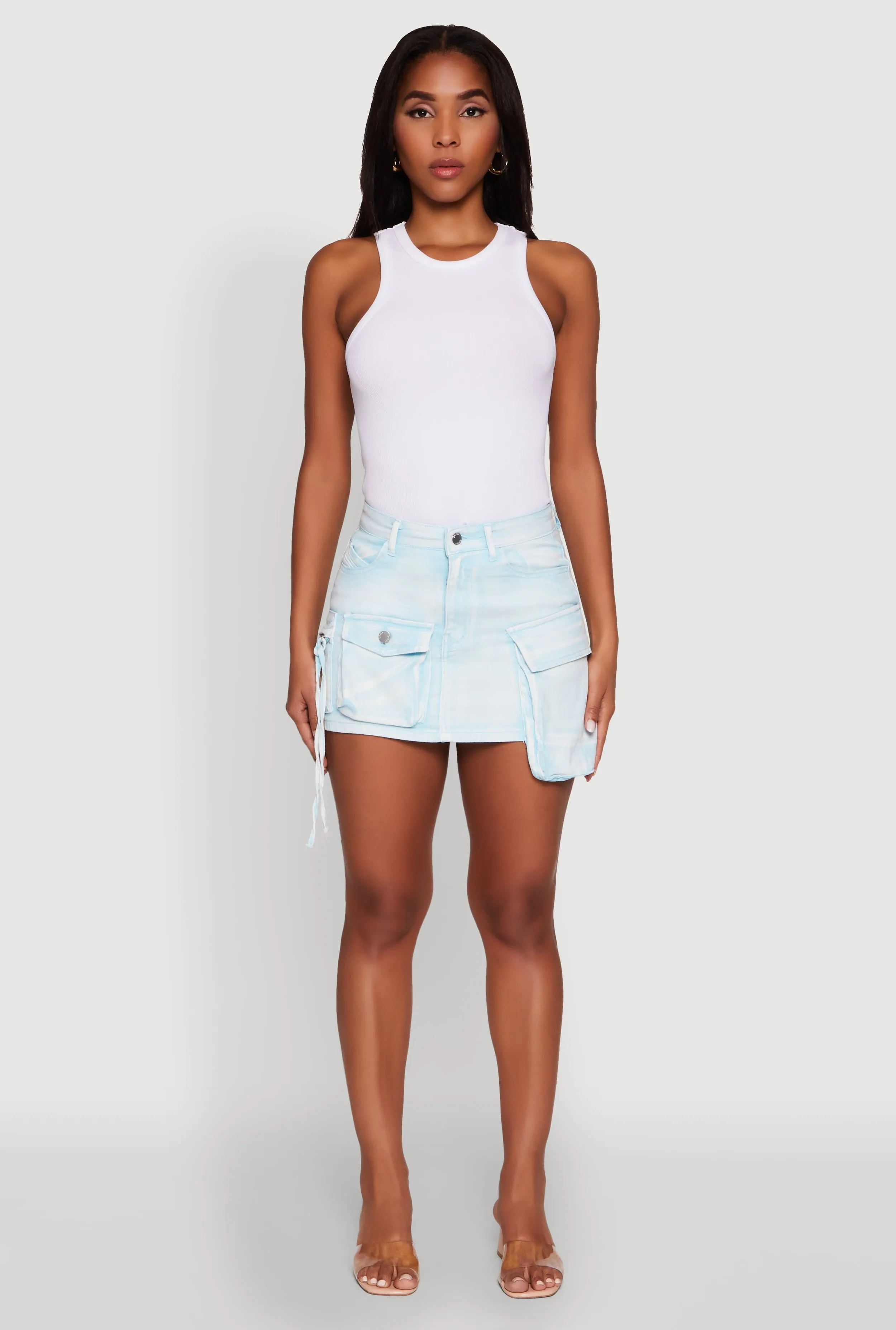 Daisy Mineral Wash High Waisted Mini Denim Skirt with Cargo Pockets sold by Rainbow
