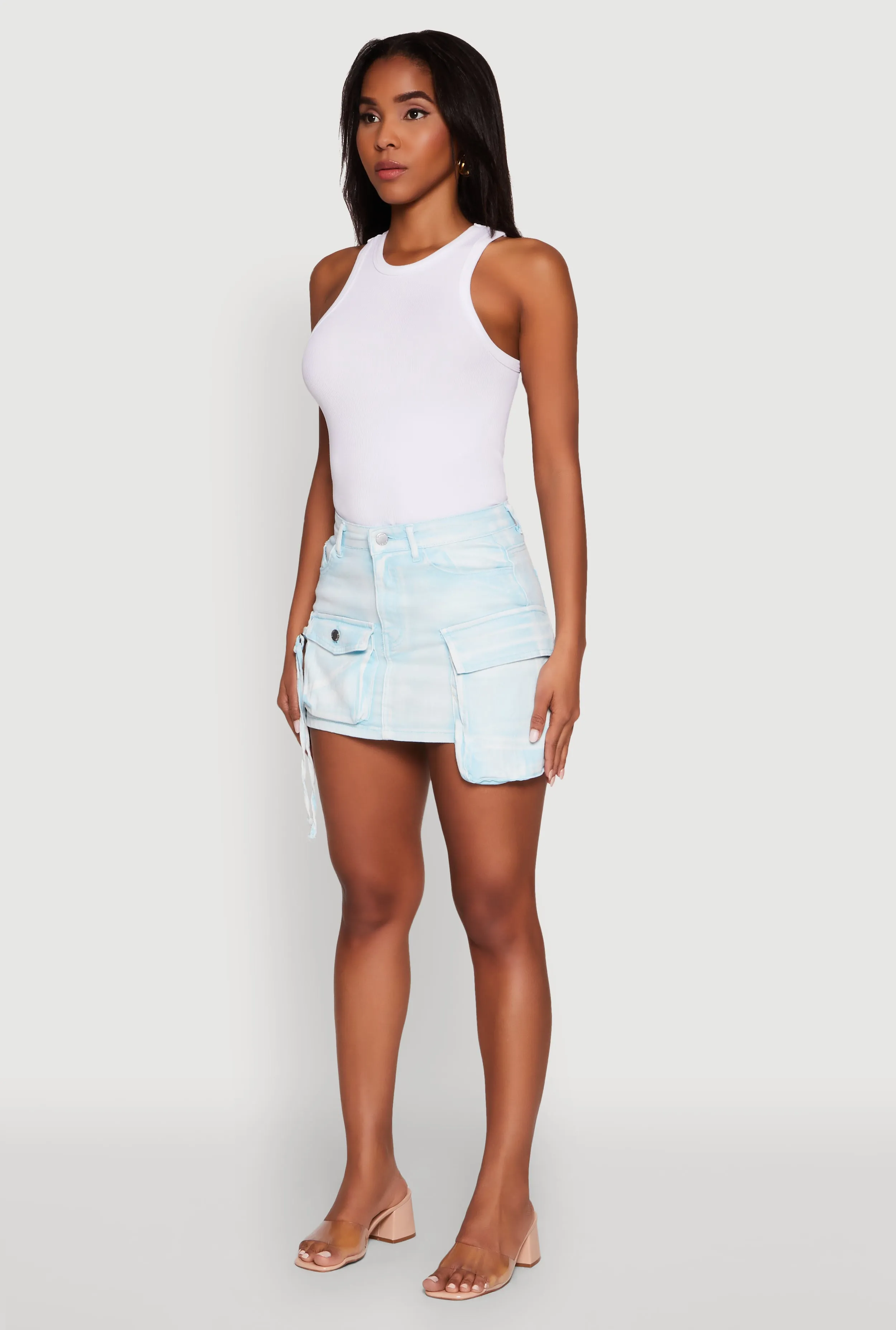Daisy Mineral Wash High Waisted Mini Denim Skirt with Cargo Pockets sold by Rainbow product image thumbnail 3
