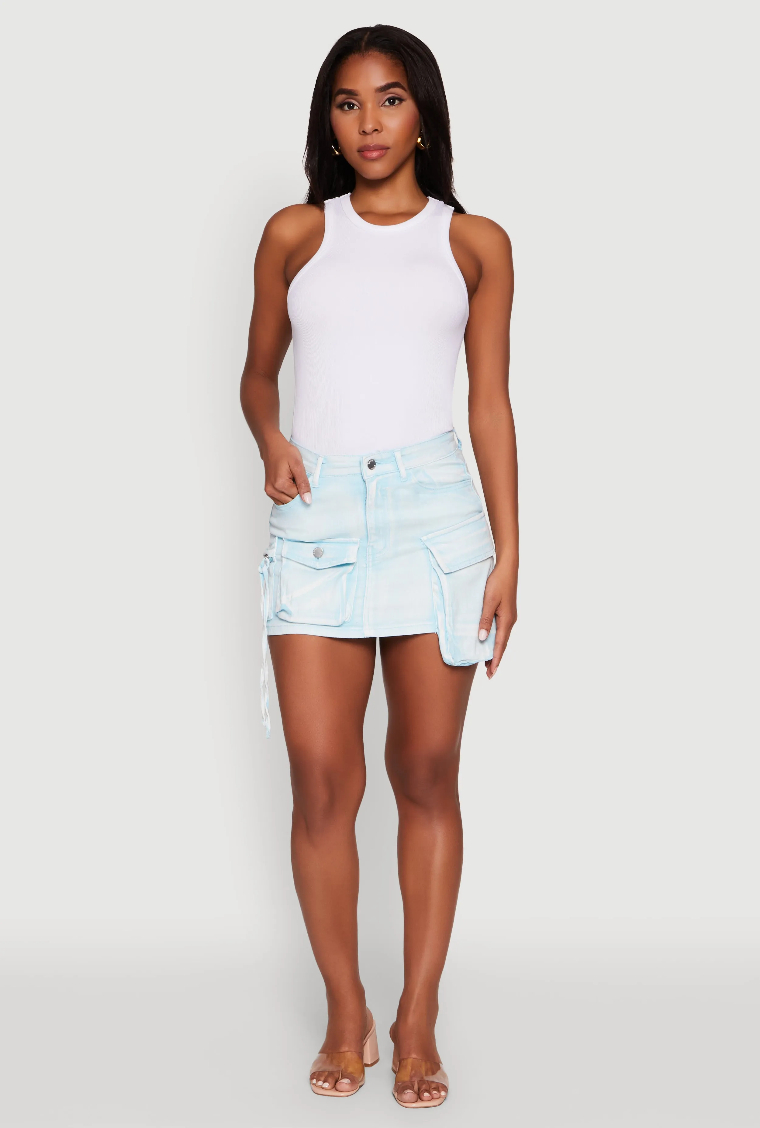 Daisy Mineral Wash High Waisted Mini Denim Skirt with Cargo Pockets sold by Rainbow product image thumbnail 2