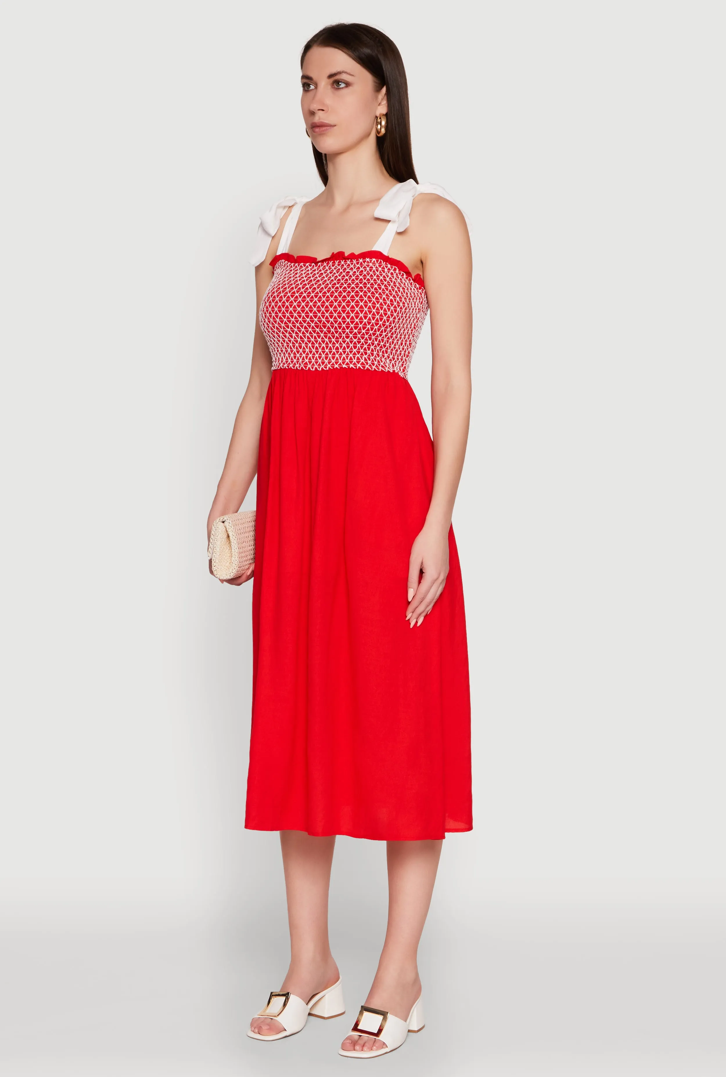 Tie Shoulder Fishnet Detail Midi Dress sold by Rainbow product image thumbnail 3