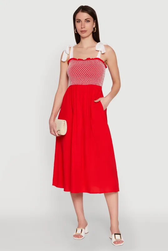 Tie Shoulder Fishnet Detail Midi Dress sold by Rainbow